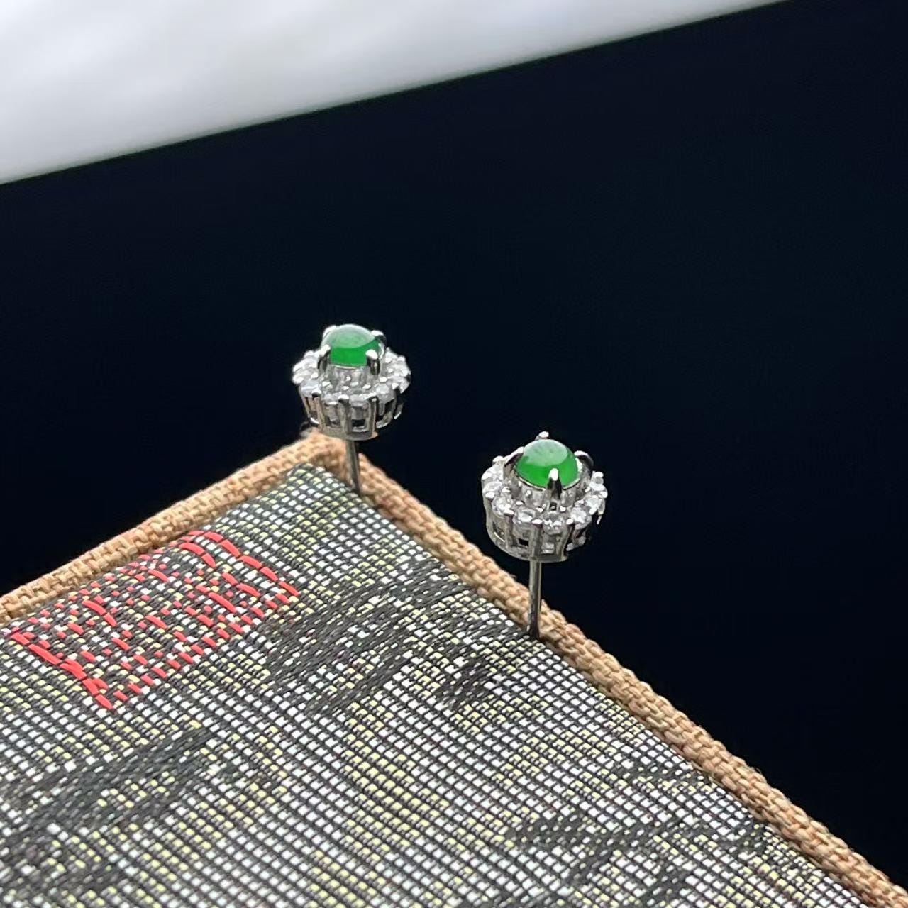 Round Jadeite Halo Studs – Certified Type A Green Gem – Silver Tone Earrings – Elegant Gift Jewelry for Her SL430/100