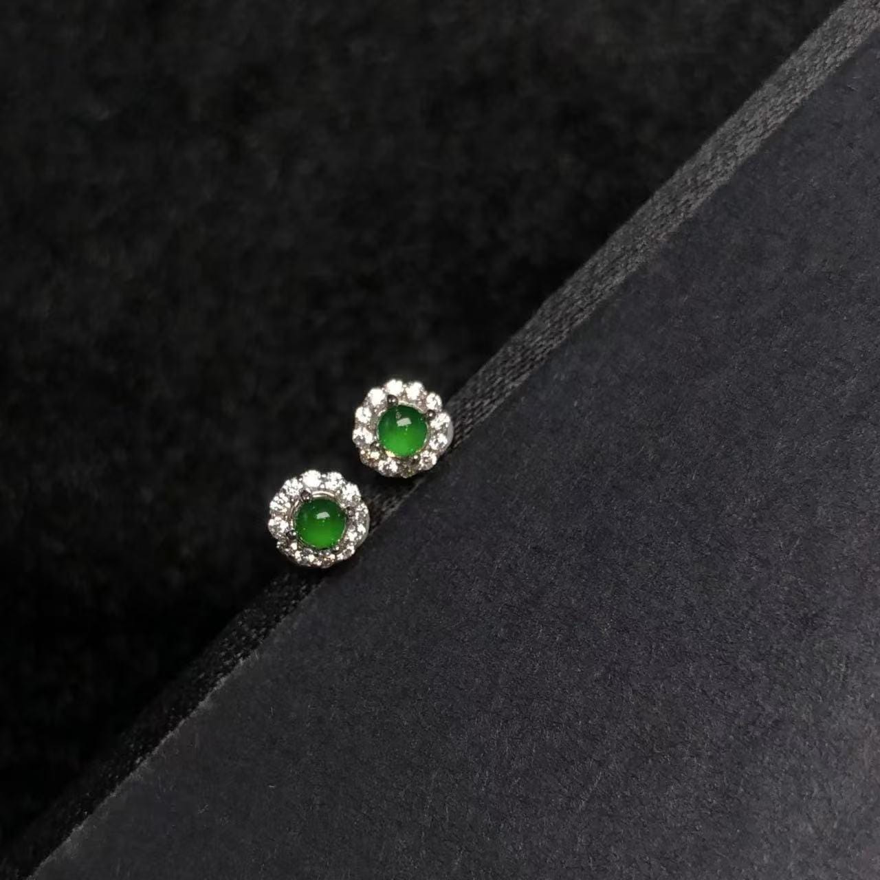 Round Jadeite Halo Studs – Certified Type A Green Gem – Silver Tone Earrings – Elegant Gift Jewelry for Her SL430/100