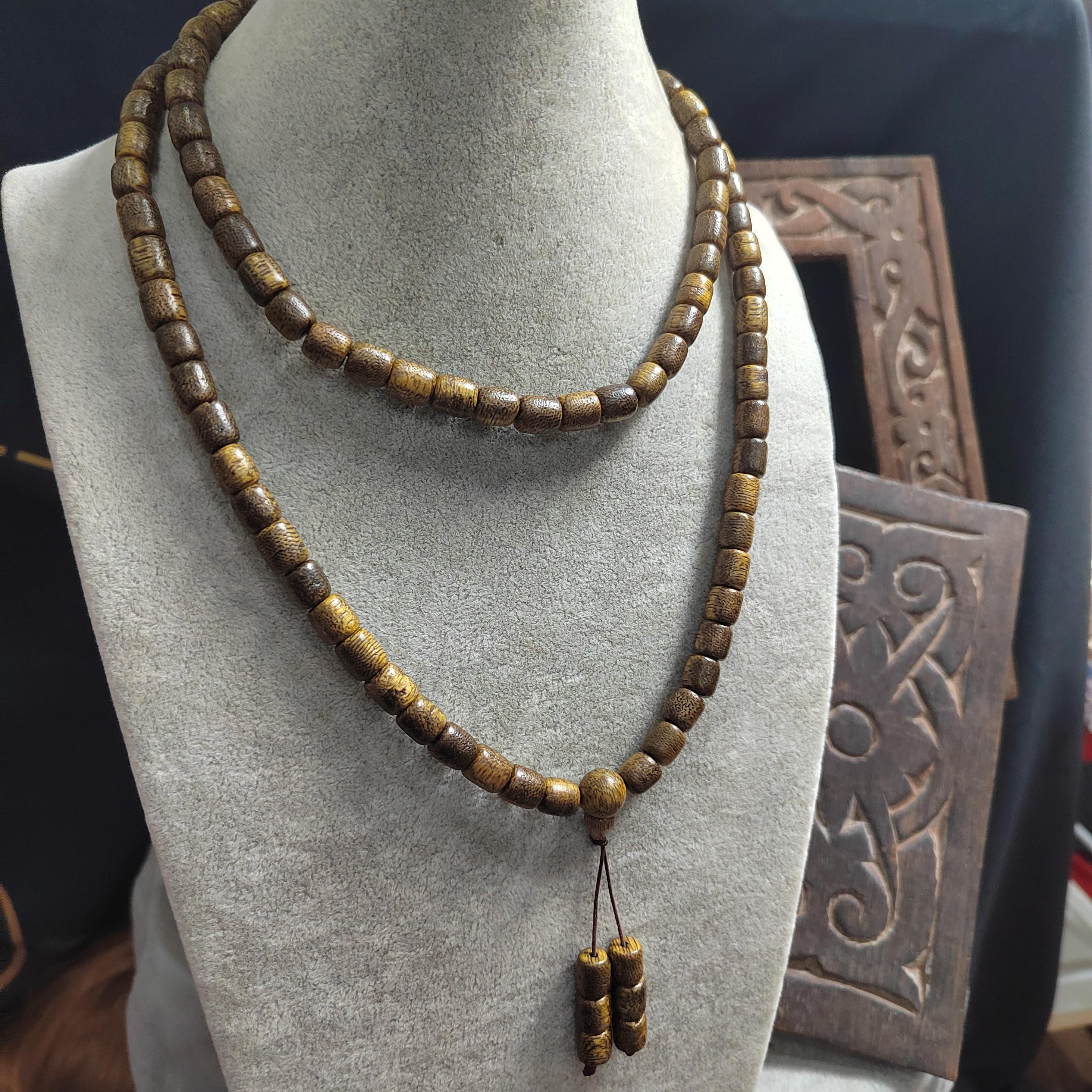 Luxury 108 Beads Agarwood Mala – Brunei Soft Golden Thread Oud | Barrel Prayer Necklace | Meditation Yoga Beads SL432