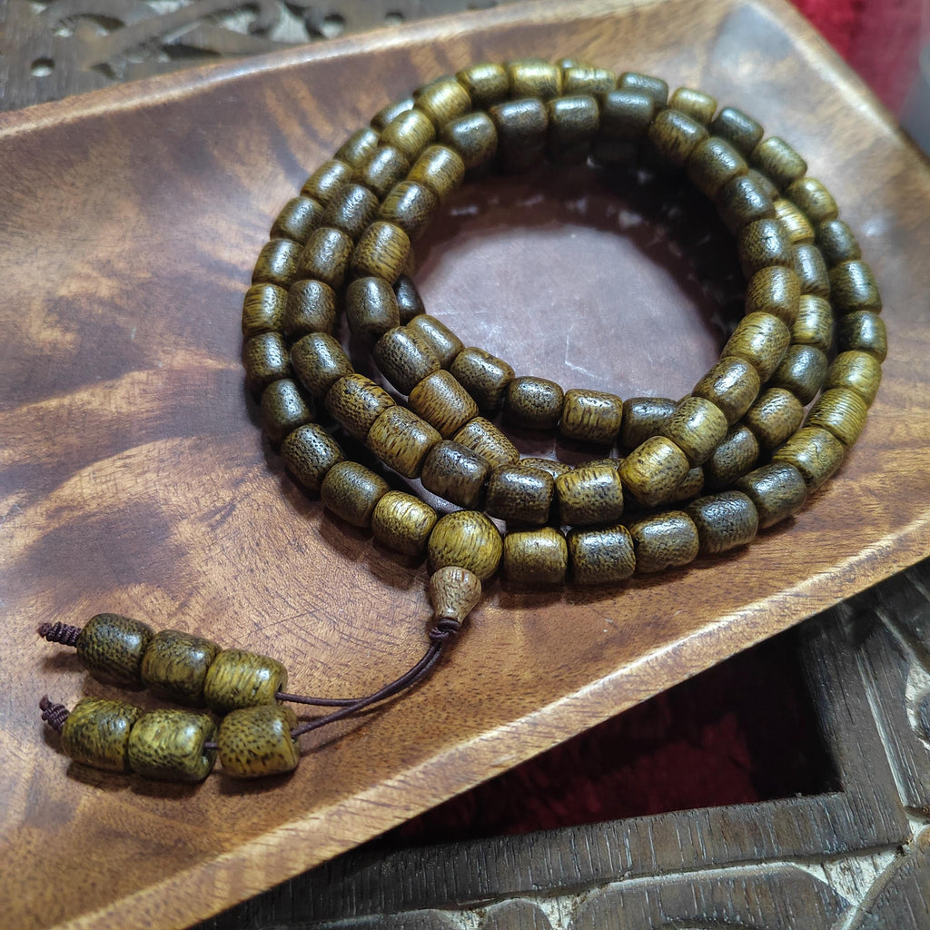 Luxury 108 Beads Agarwood Mala – Brunei Soft Golden Thread Oud | Barrel Prayer Necklace | Meditation Yoga Beads SL432