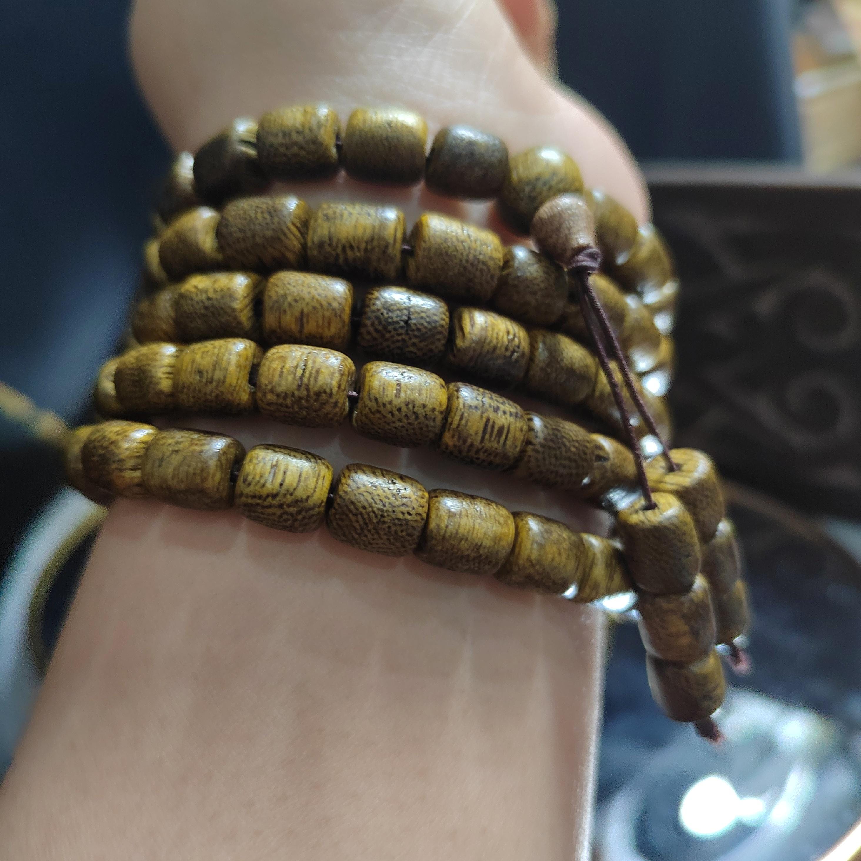 Luxury 108 Beads Agarwood Mala – Brunei Soft Golden Thread Oud | Barrel Prayer Necklace | Meditation Yoga Beads SL432