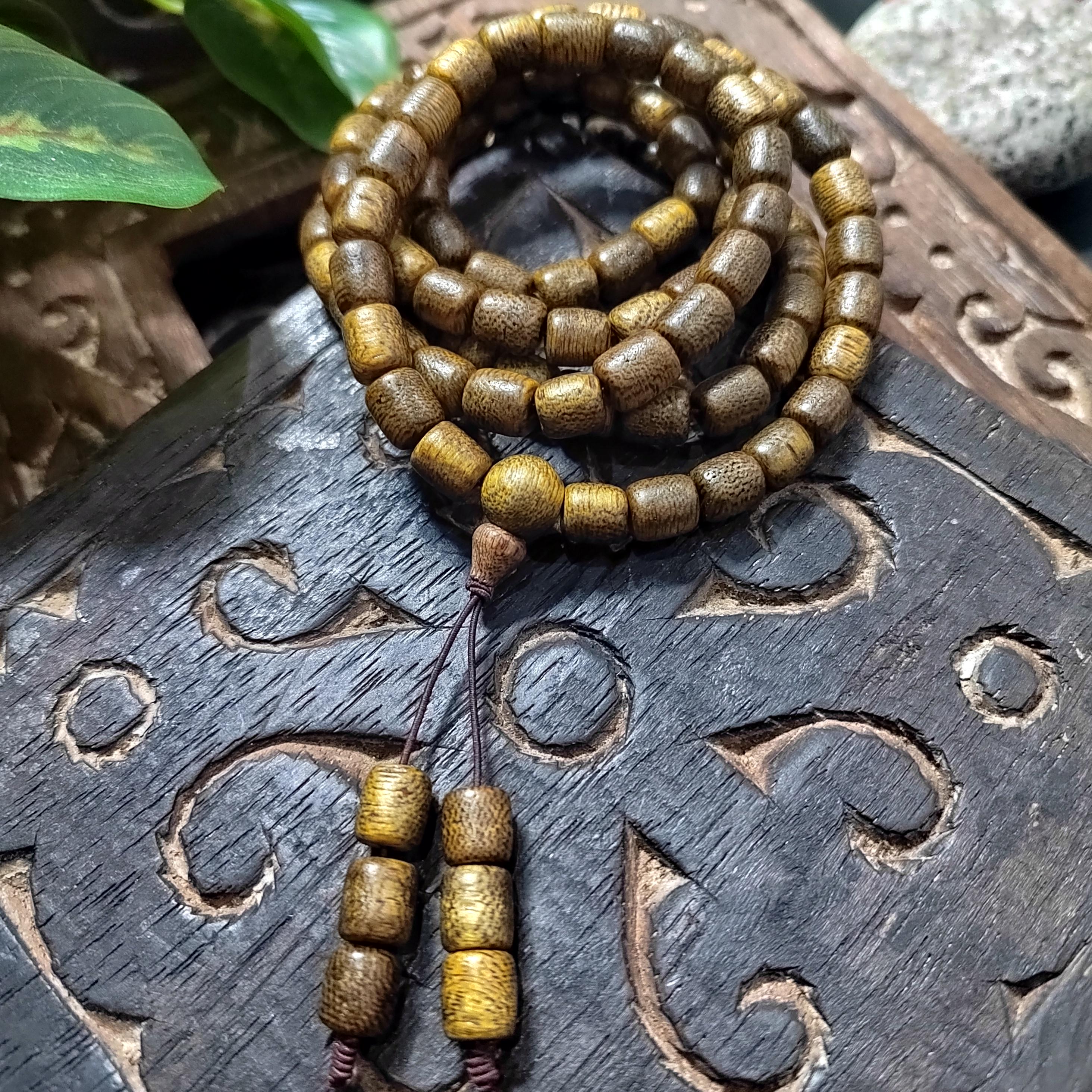 Luxury 108 Beads Agarwood Mala – Brunei Soft Golden Thread Oud | Barrel Prayer Necklace | Meditation Yoga Beads SL432