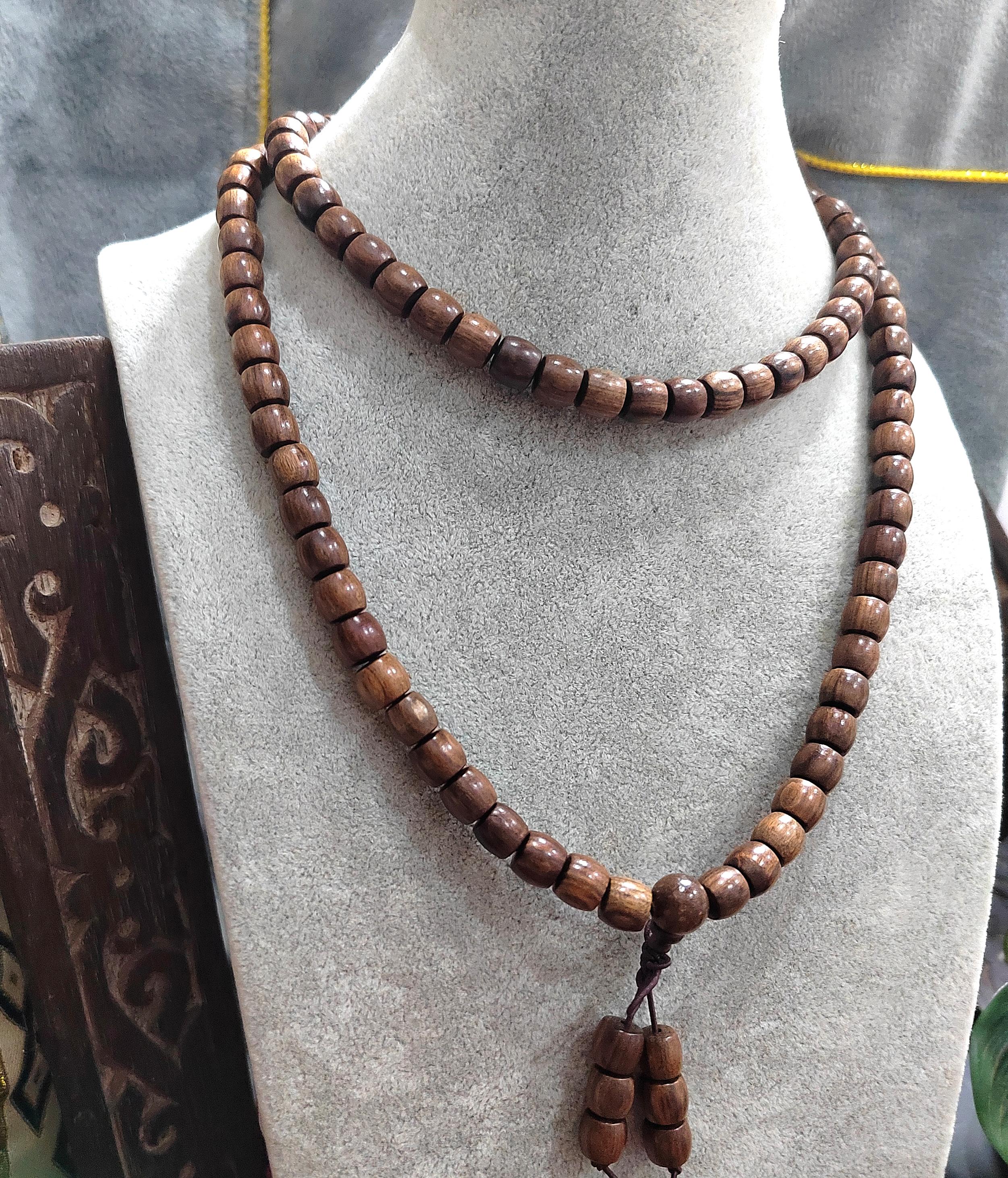 Luxury 108 Beads Papua Golden Thread Gongmu Mala | 15-Year Cultivated Barrel Wood Prayer Beads | Meditation Necklace for Panwan SL437