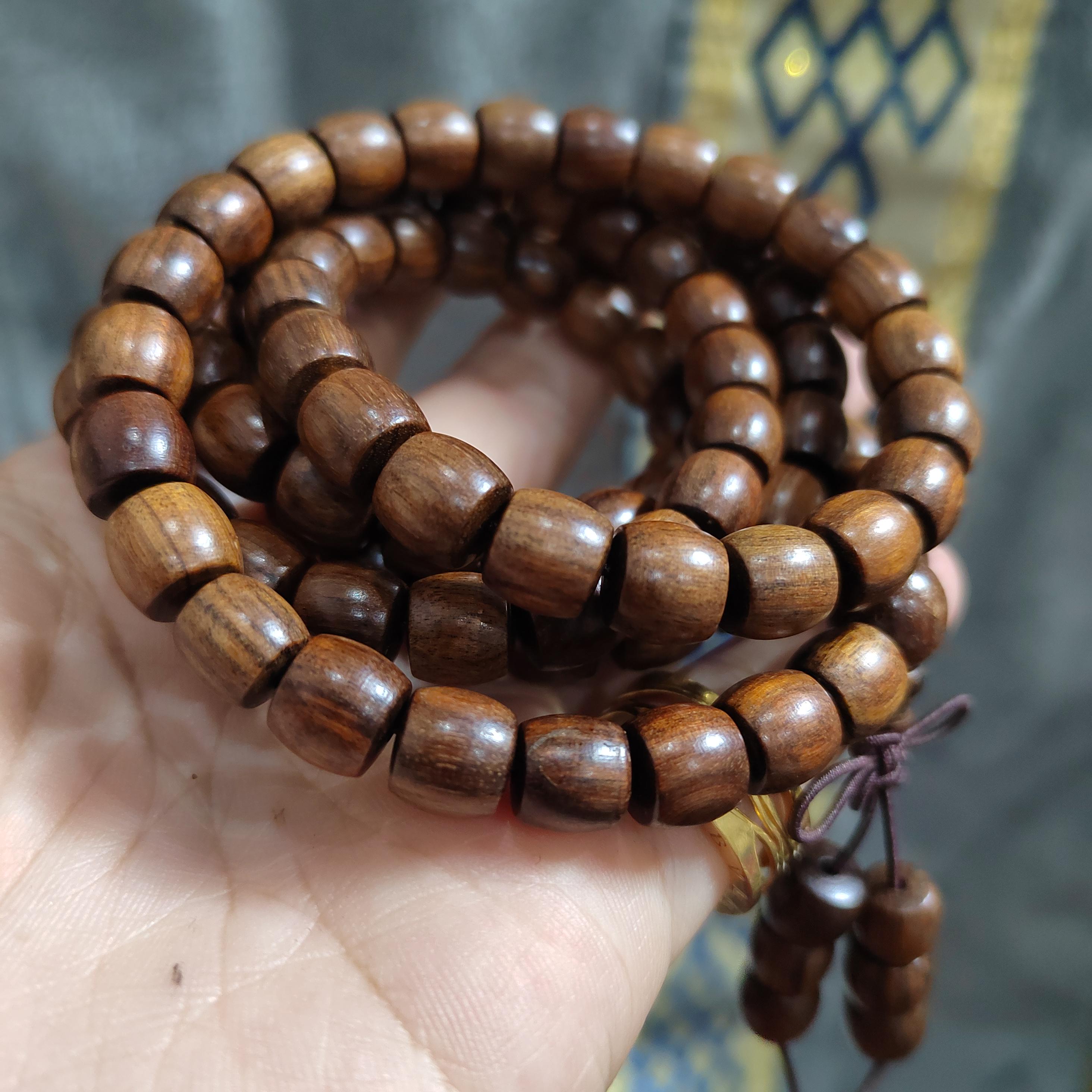 Luxury 108 Beads Papua Golden Thread Gongmu Mala | 15-Year Cultivated Barrel Wood Prayer Beads | Meditation Necklace for Panwan SL437