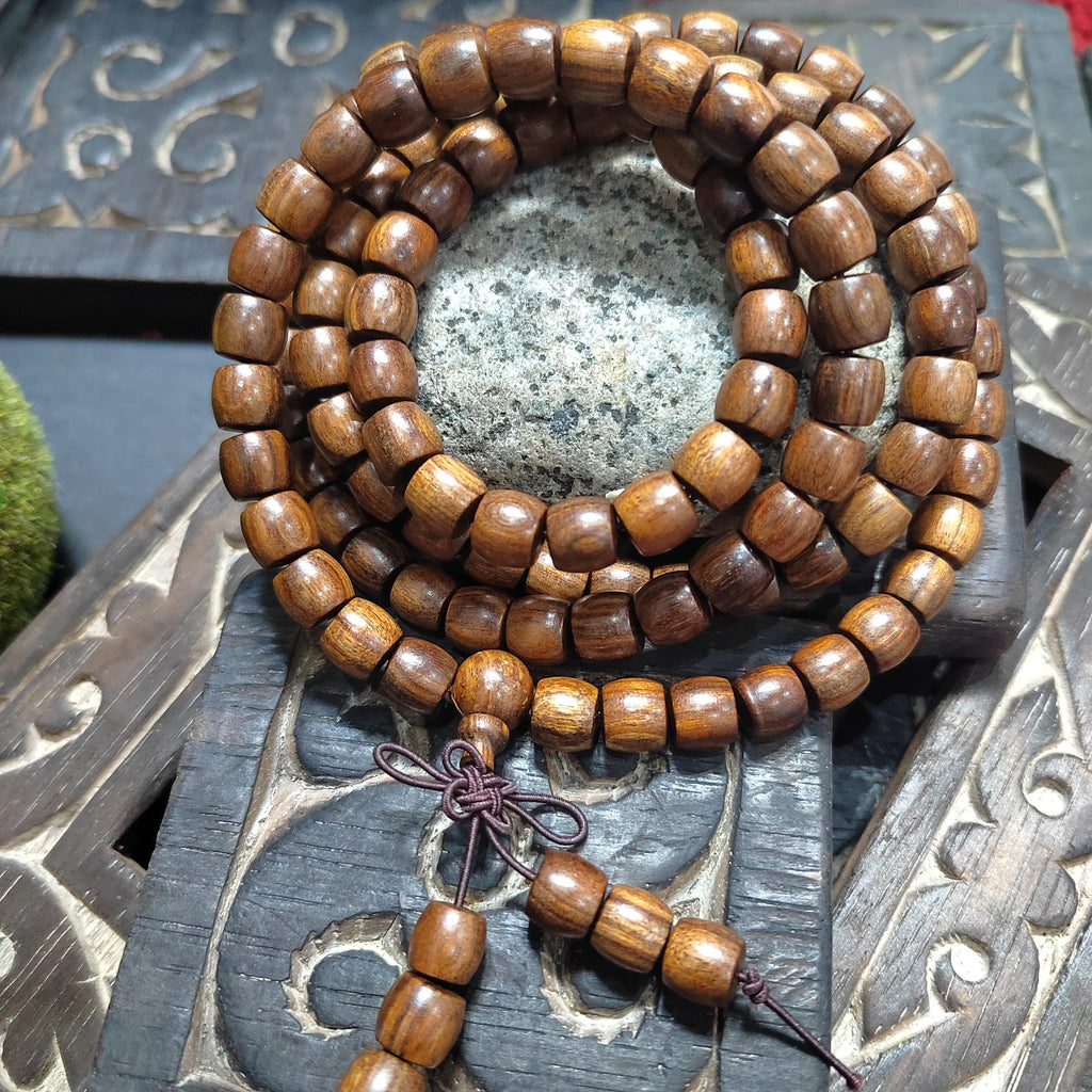 Luxury 108 Beads Papua Golden Thread Gongmu Mala | 15-Year Cultivated Barrel Wood Prayer Beads | Meditation Necklace for Panwan SL437