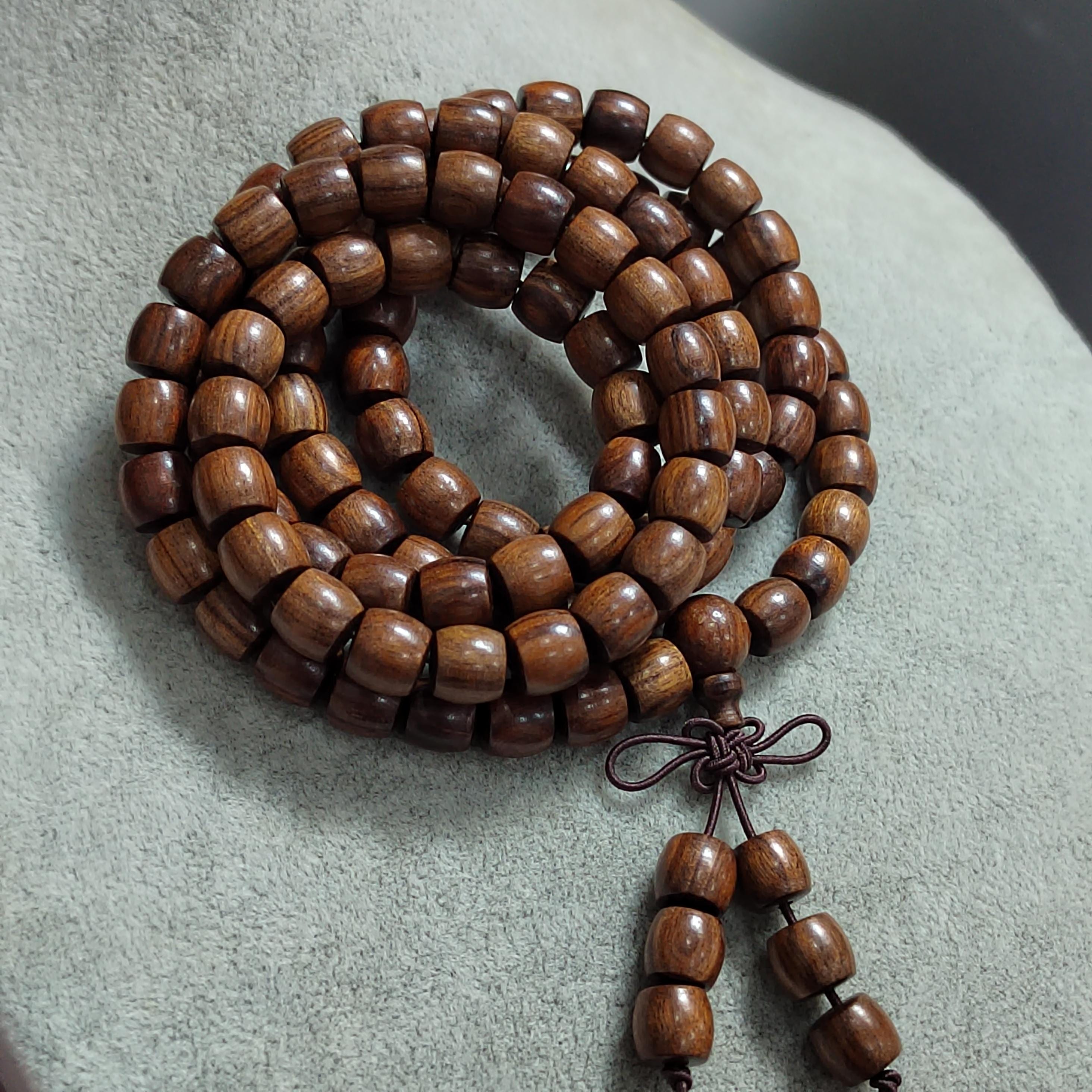 Luxury 108 Beads Papua Golden Thread Gongmu Mala | 15-Year Cultivated Barrel Wood Prayer Beads | Meditation Necklace for Panwan SL437