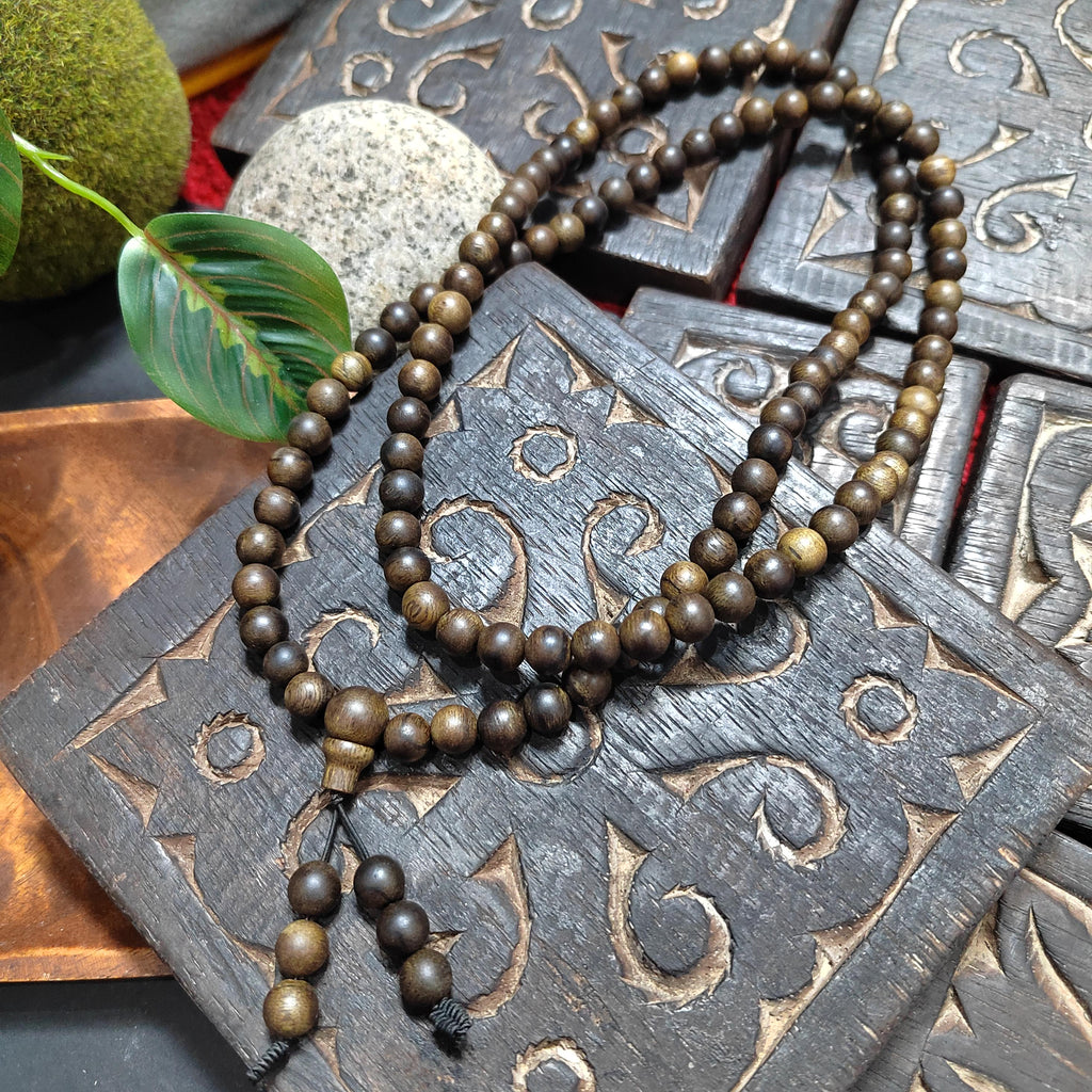108 Beads Vietnam Green Sandalwood Mala | Strong Woody Aroma Prayer Beads | Meditation Necklace for Panwan  SL439