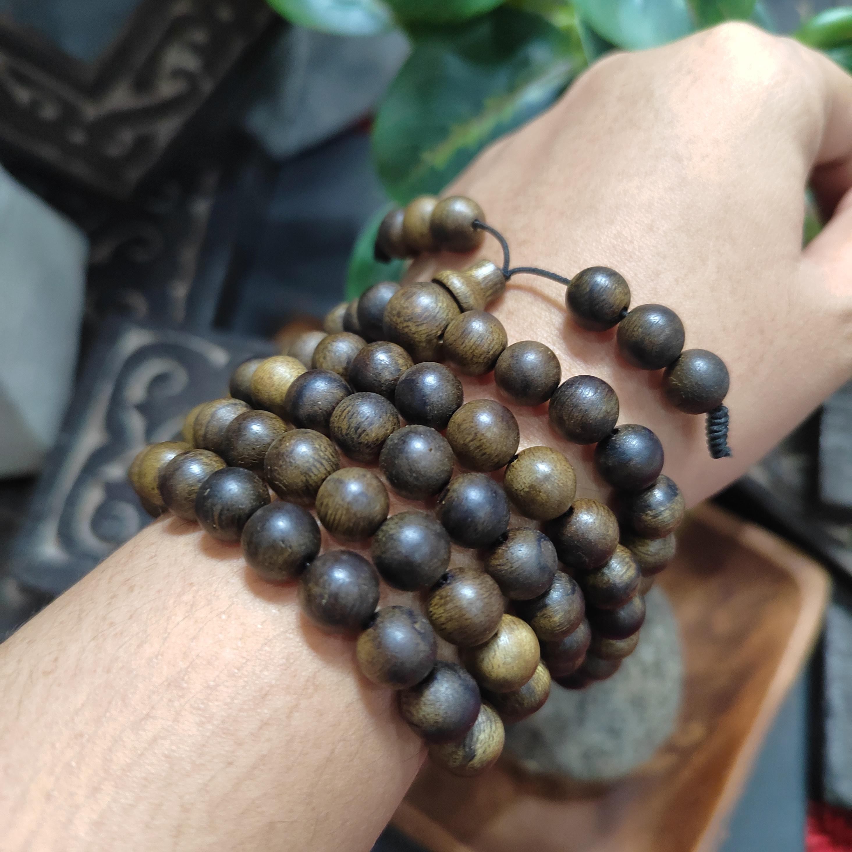 108 Beads Vietnam Green Sandalwood Mala | Strong Woody Aroma Prayer Beads | Meditation Necklace for Panwan  SL439