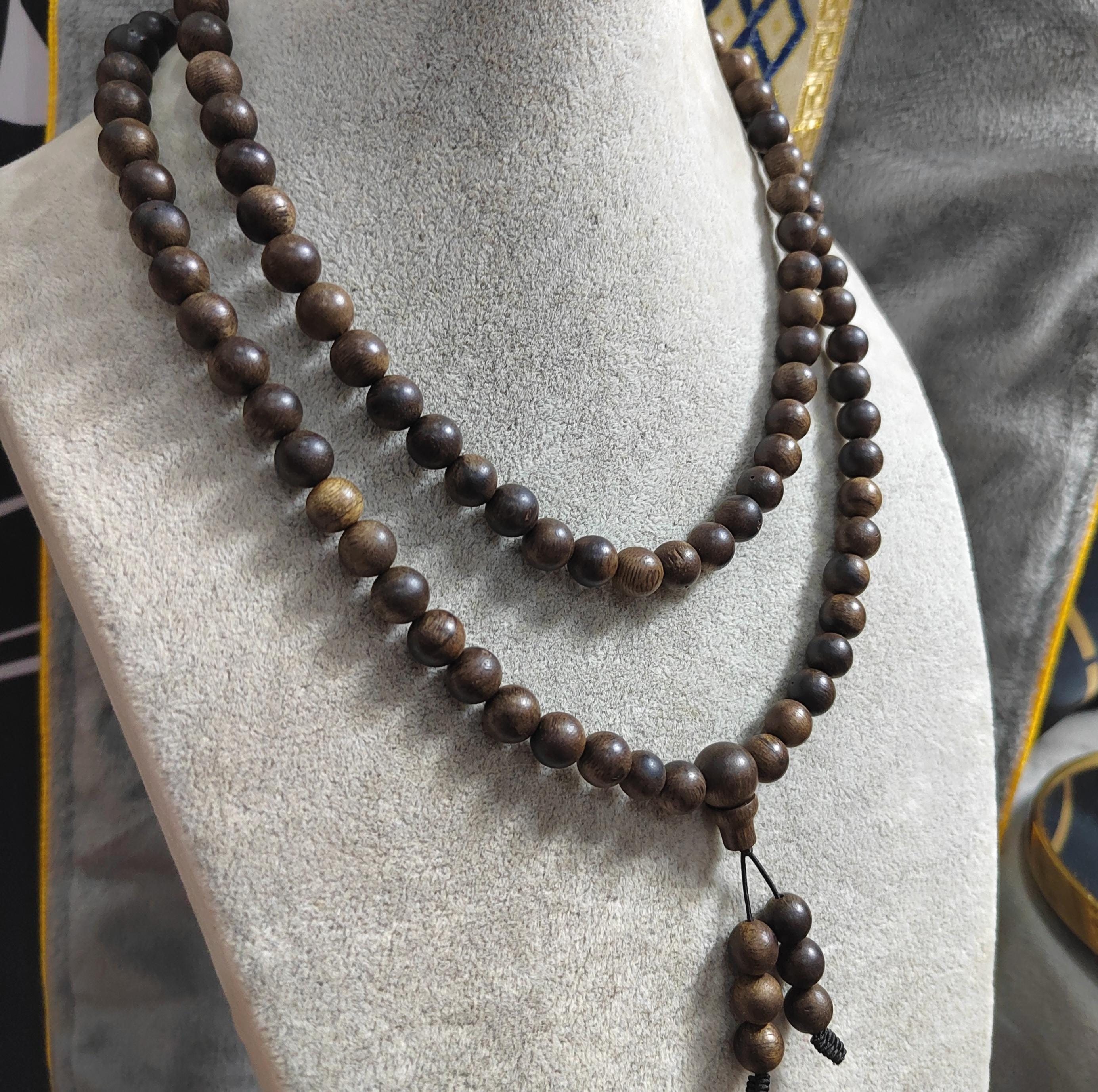 108 Beads Vietnam Green Sandalwood Mala | Strong Woody Aroma Prayer Beads | Meditation Necklace for Panwan  SL439