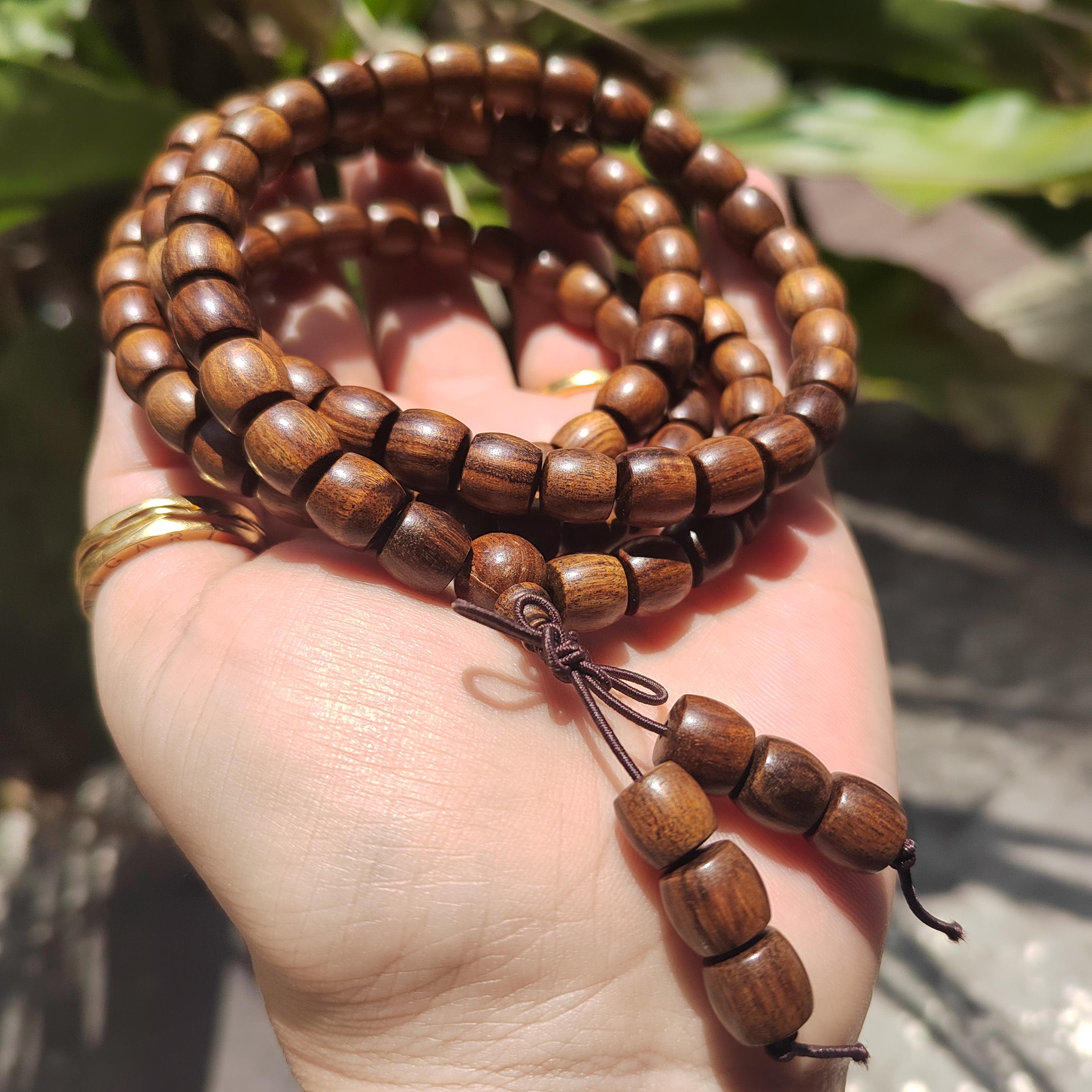 Luxury 108 Beads Papua Golden Thread Gongmu Mala | 15-Year Cultivated Barrel Wood Prayer Beads | Meditation Necklace for Panwan SL437
