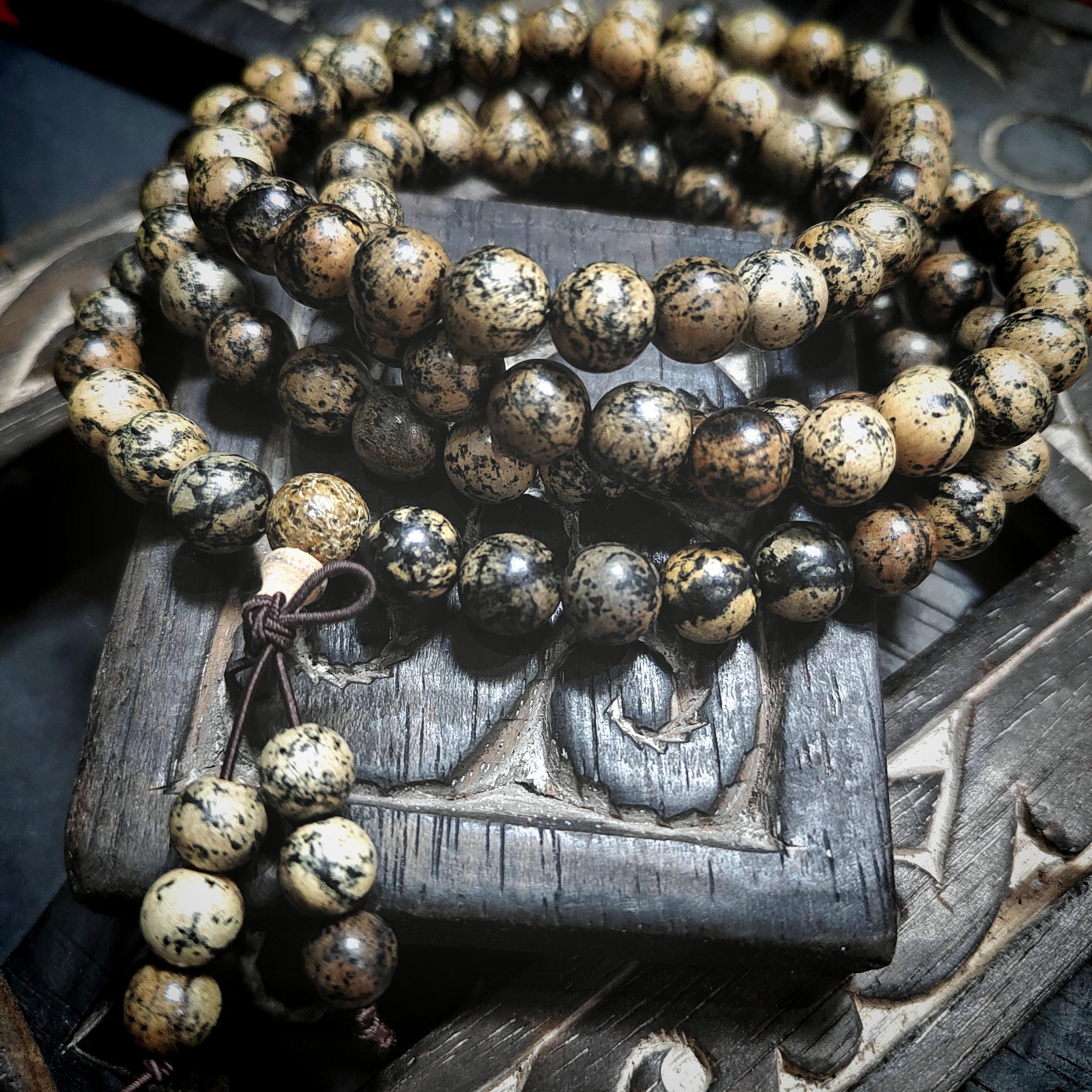 108 Beads Cultivated Agarwood Mala – Natural Spotted Grain Prayer Necklace | Unique Meditation Yoga Beads SL433D