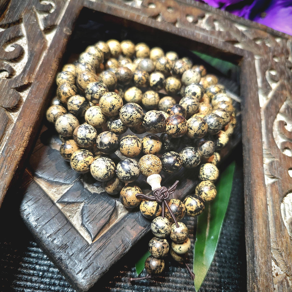 108 Beads Cultivated Agarwood Mala – Natural Spotted Grain Prayer Necklace | Unique Meditation Yoga Beads SL433D