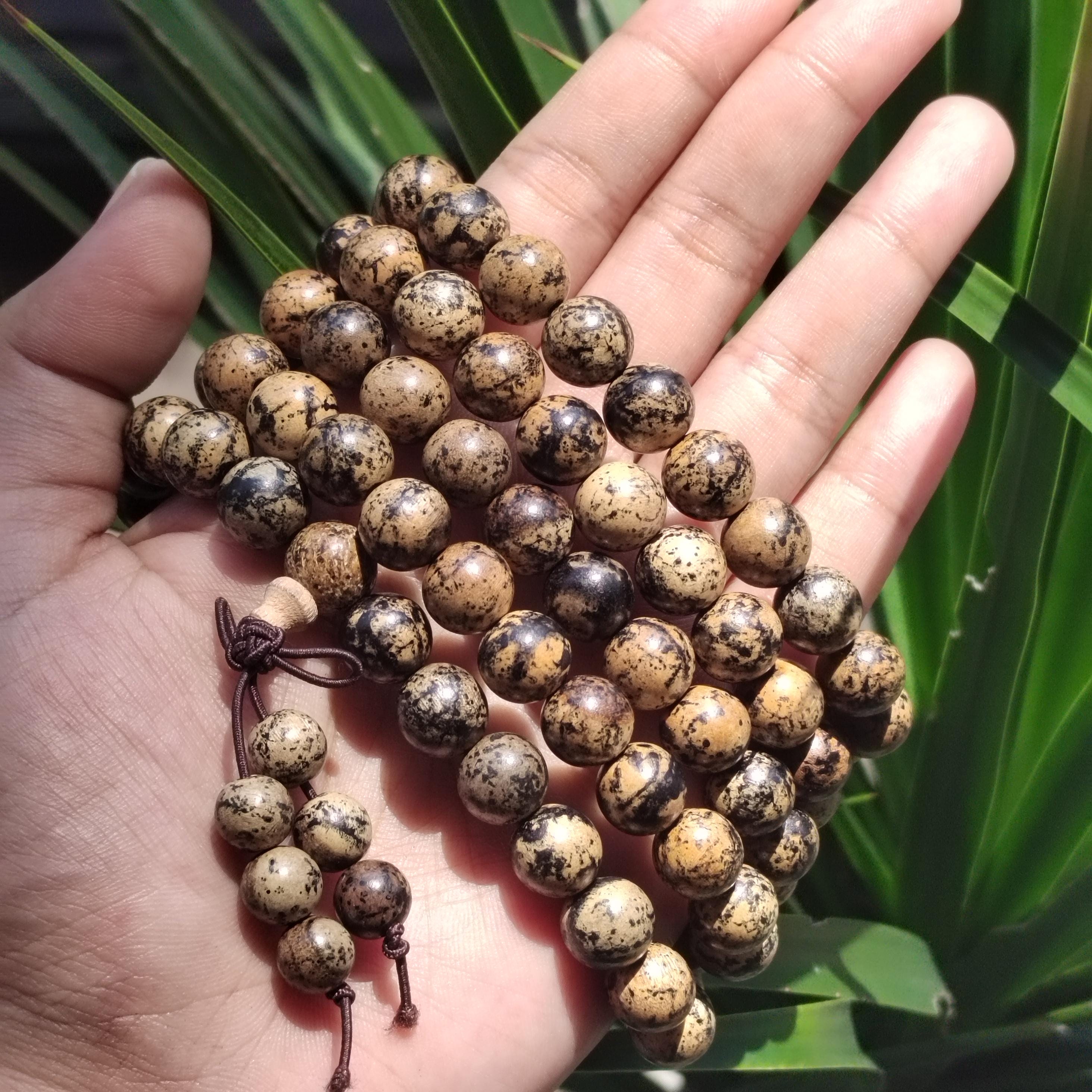 108 Beads Cultivated Agarwood Mala – Natural Spotted Grain Prayer Necklace | Unique Meditation Yoga Beads SL433D