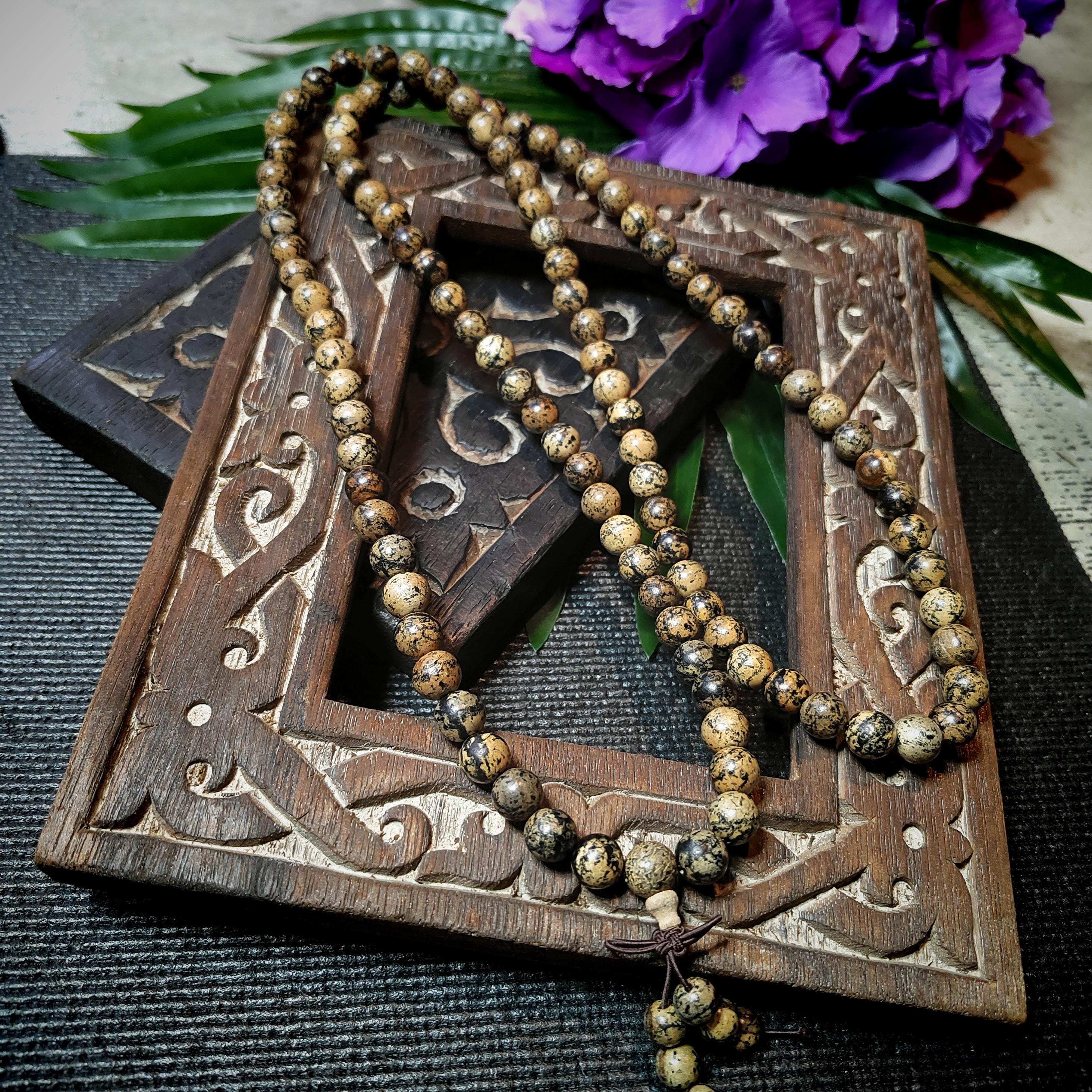 108 Beads Cultivated Agarwood Mala – Natural Spotted Grain Prayer Necklace | Unique Meditation Yoga Beads SL433D