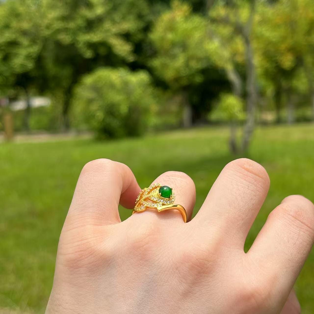 Type A Jadeite Gold Ring – Teardrop Green Gem – Certified 3.44g – Elegant Halo Design – Gift Jewelry for Her SL431/100