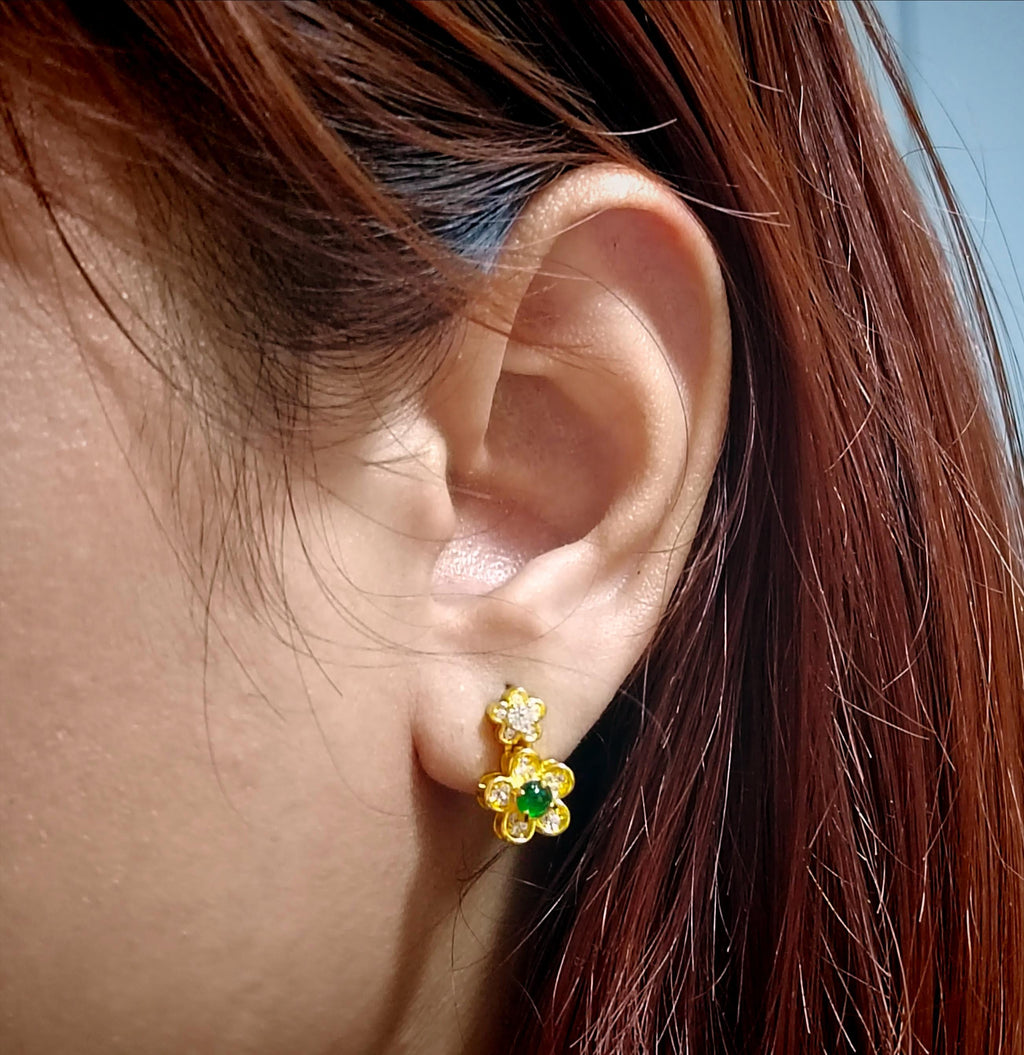 Certified Type A Jadeite Stud Earrings Imperial Green Halo Design Guatemalan Jade Flower Shape Luxury Gift Jewelry SL428/100