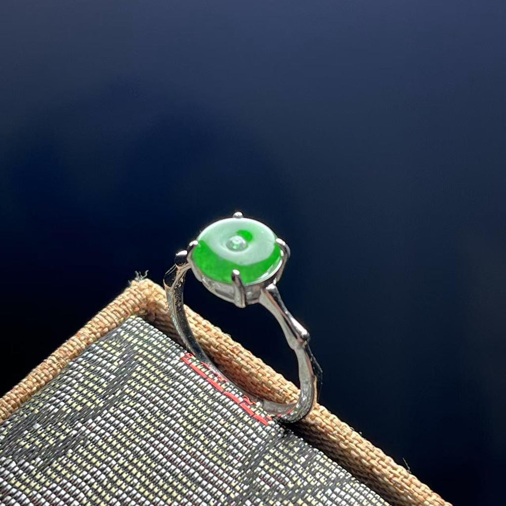 Certified Natural Guatemala Icy Green Jadeite Peace Buckle Ring | S925 Sterling Silver Lucky Amulet Jewelry with Certificate SL440/100