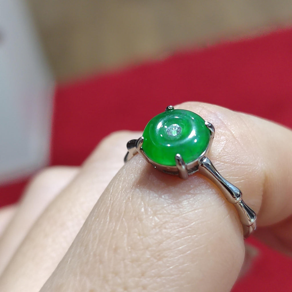 Certified Natural Guatemala Icy Green Jadeite Peace Buckle Ring | S925 Sterling Silver Lucky Amulet Jewelry with Certificate SL440/100
