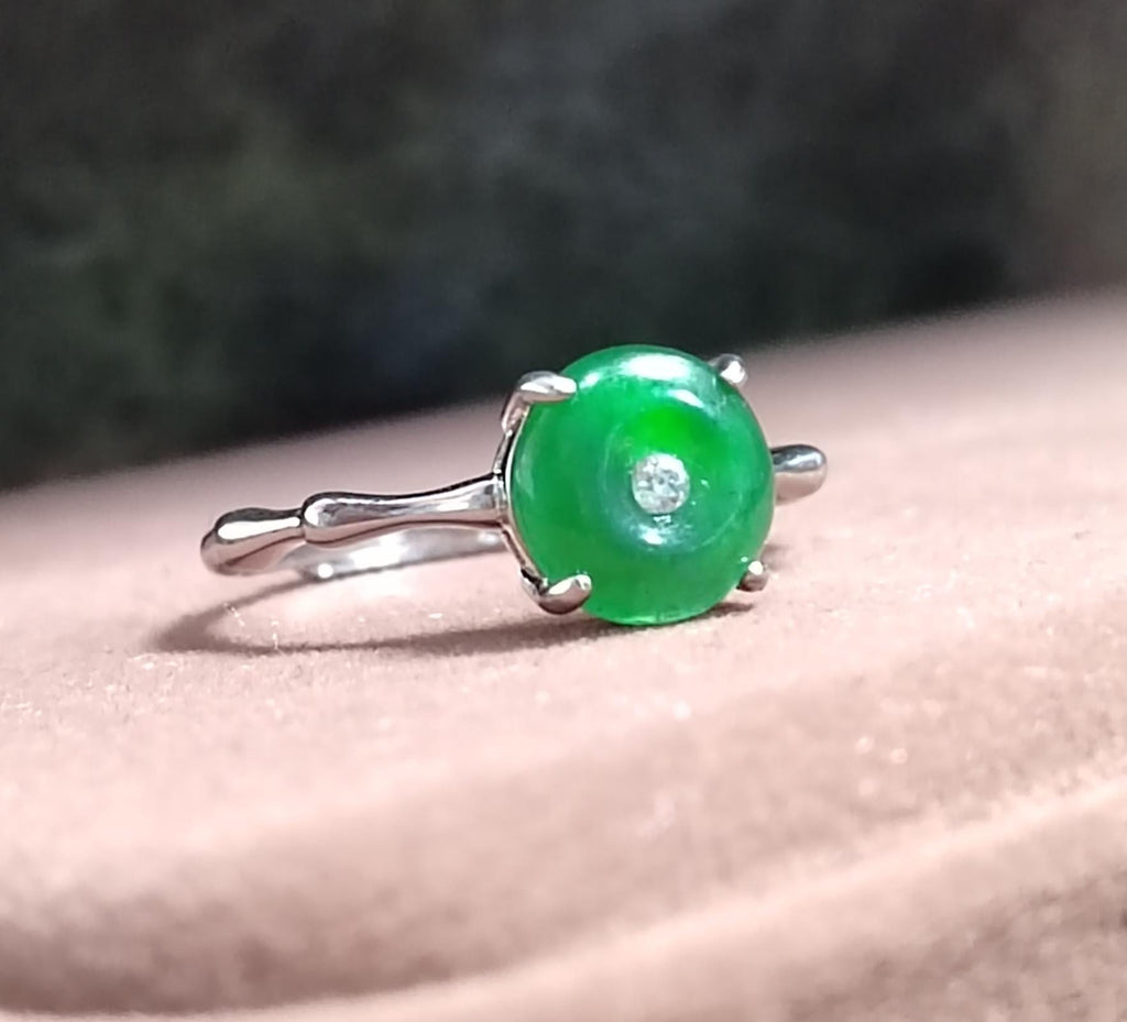 Certified Natural Guatemala Icy Green Jadeite Peace Buckle Ring | S925 Sterling Silver Lucky Amulet Jewelry with Certificate SL440/100