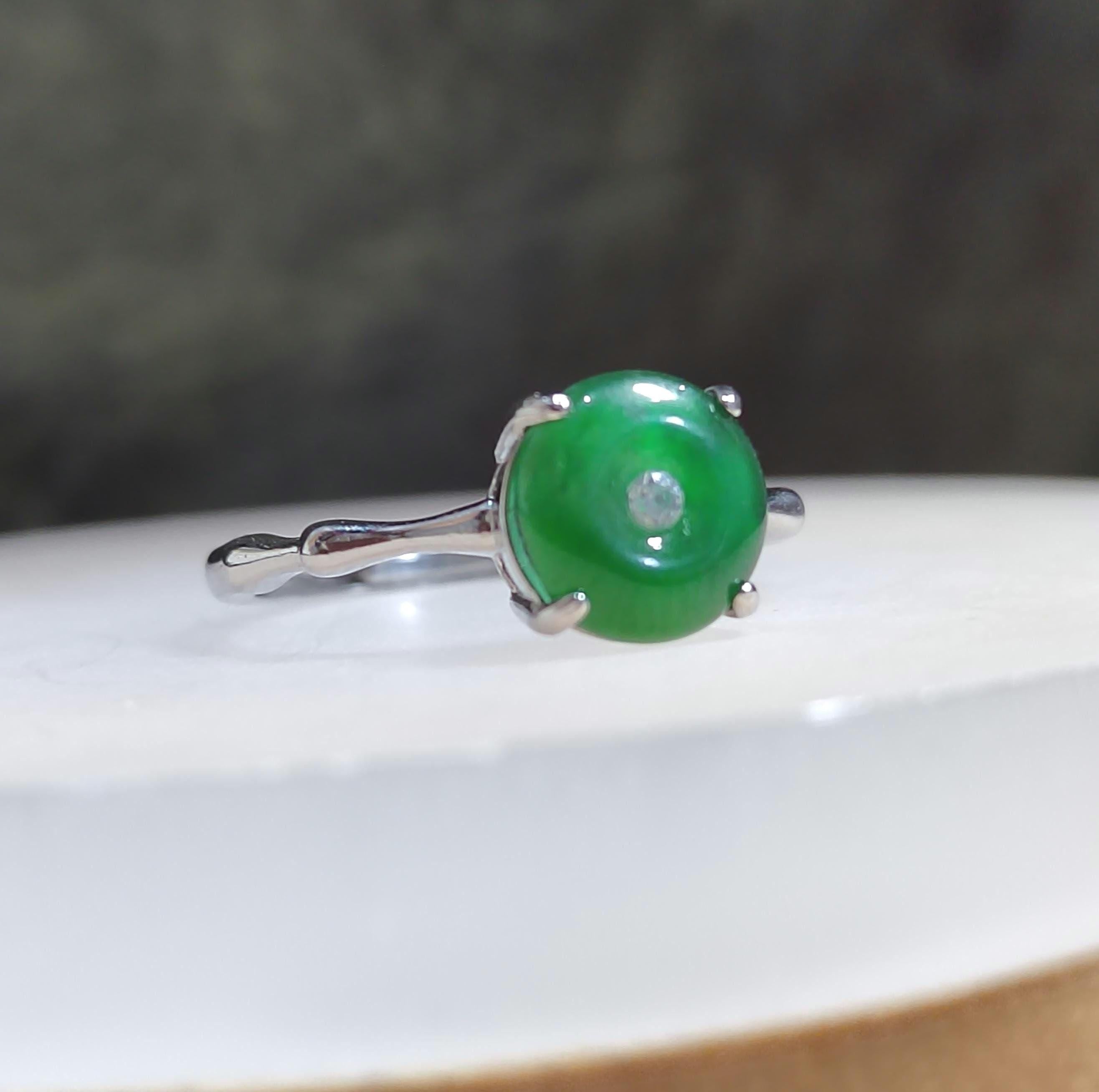 Certified Natural Guatemala Icy Green Jadeite Peace Buckle Ring | S925 Sterling Silver Lucky Amulet Jewelry with Certificate SL440/100