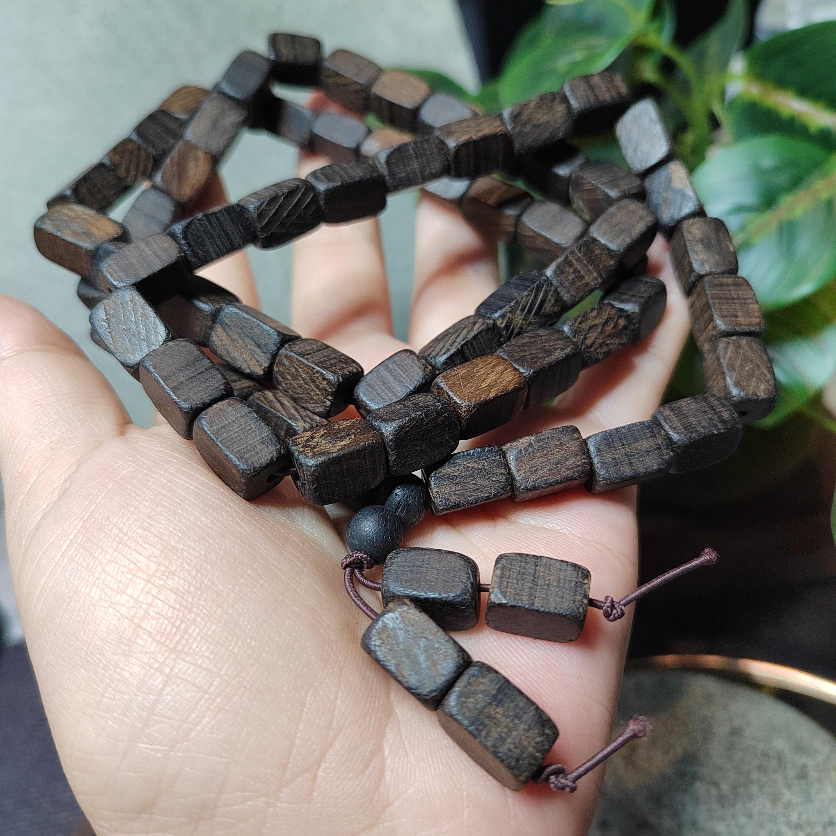 Natural Cultivated Agarwood Mala | 天然本草药沉 | Herb & Floral Aroma | 15-Year Cultivated Wood | Rectangular Beads | SL447