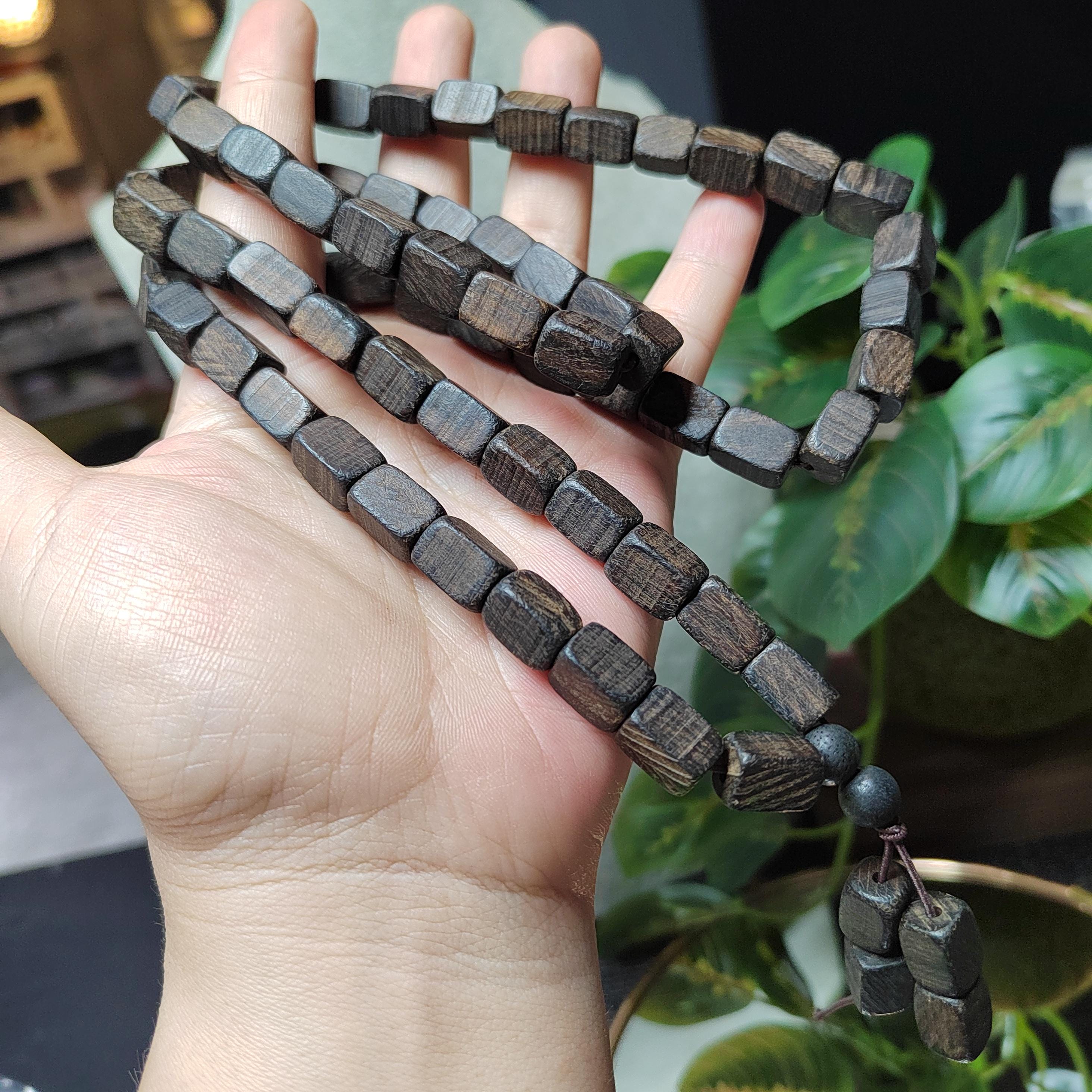 Natural Cultivated Agarwood Mala | 天然本草药沉 | Herb & Floral Aroma | 15-Year Cultivated Wood | Rectangular Beads | SL447