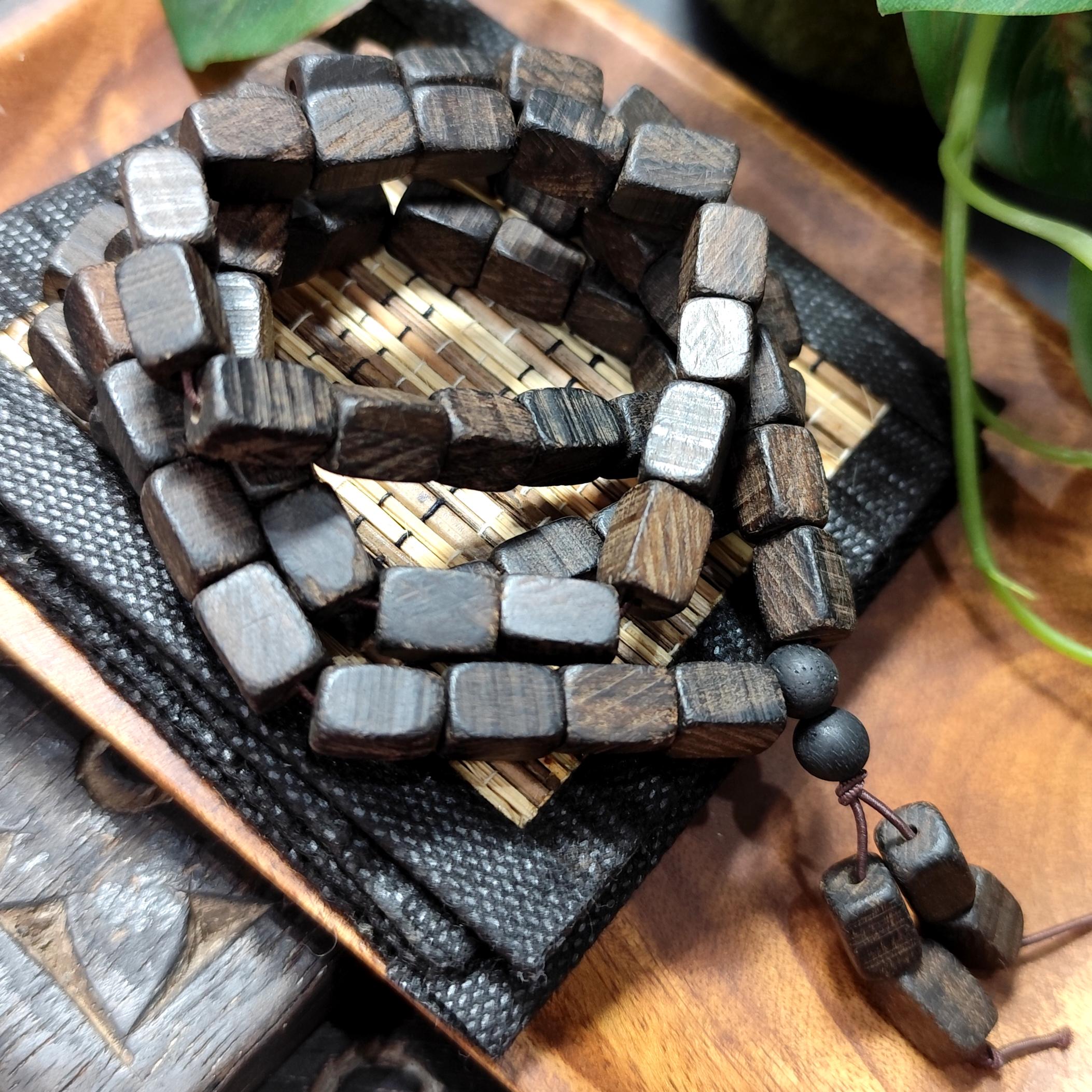 Natural Cultivated Agarwood Mala | 天然本草药沉 | Herb & Floral Aroma | 15-Year Cultivated Wood | Rectangular Beads | SL447