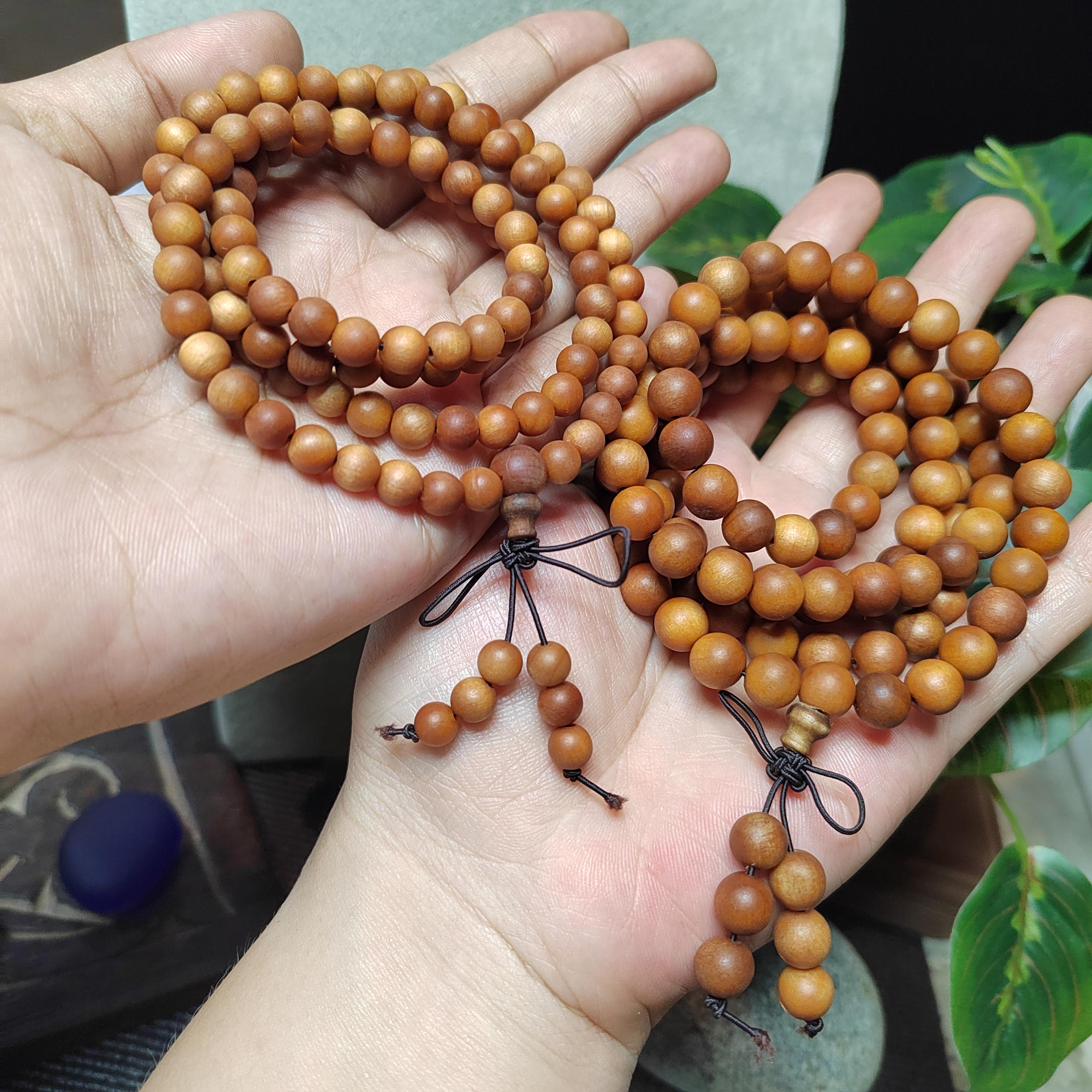 Natural Sandalwood Bead Necklace | 缅甸老山檀 | 108 Beads | Two Sizes Available | Woody Aroma | Oily & Smooth Beads SL449