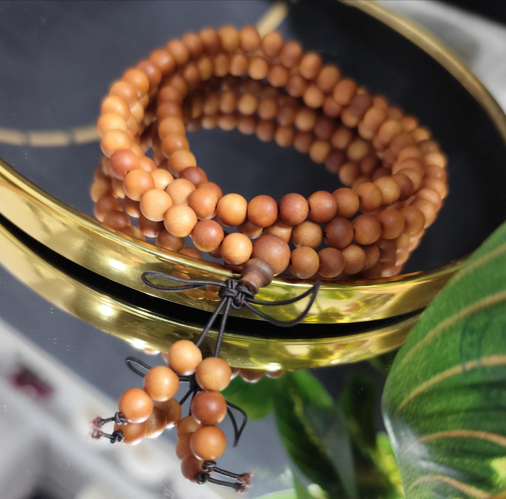 Natural Sandalwood Bead Necklace | 缅甸老山檀 | 108 Beads | Two Sizes Available | Woody Aroma | Oily & Smooth Beads SL449