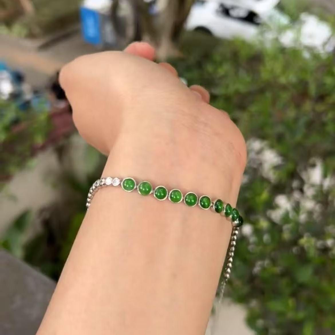 Certified Natural Guatemala Imperial Green Jadeite Bracelet | 18K Gold-Plated Tennis Design | Adjustable Luxury Chain SL452/100