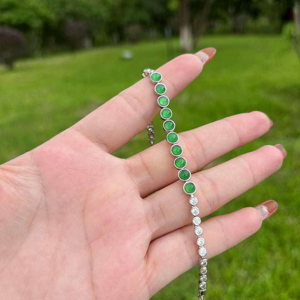 Certified Natural Guatemala Imperial Green Jadeite Bracelet | 18K Gold-Plated Tennis Design | Adjustable Luxury Chain SL452/100