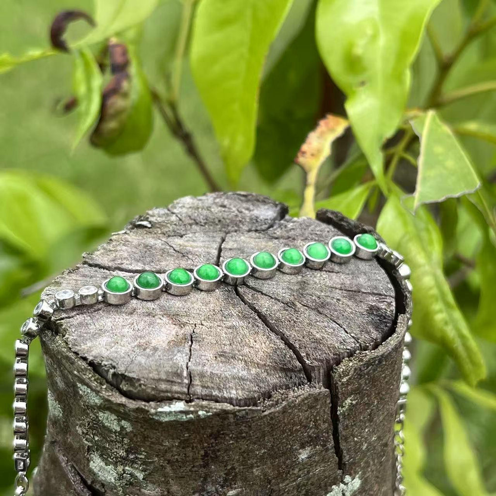 Certified Natural Guatemala Imperial Green Jadeite Bracelet | 18K Gold-Plated Tennis Design | Adjustable Luxury Chain SL452/100
