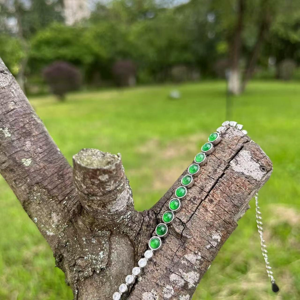 Certified Natural Guatemala Imperial Green Jadeite Bracelet | 18K Gold-Plated Tennis Design | Adjustable Luxury Chain SL452/100