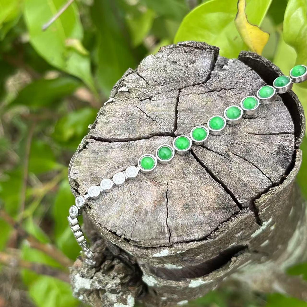 Certified Natural Guatemala Imperial Green Jadeite Bracelet | 18K Gold-Plated Tennis Design | Adjustable Luxury Chain SL452/100