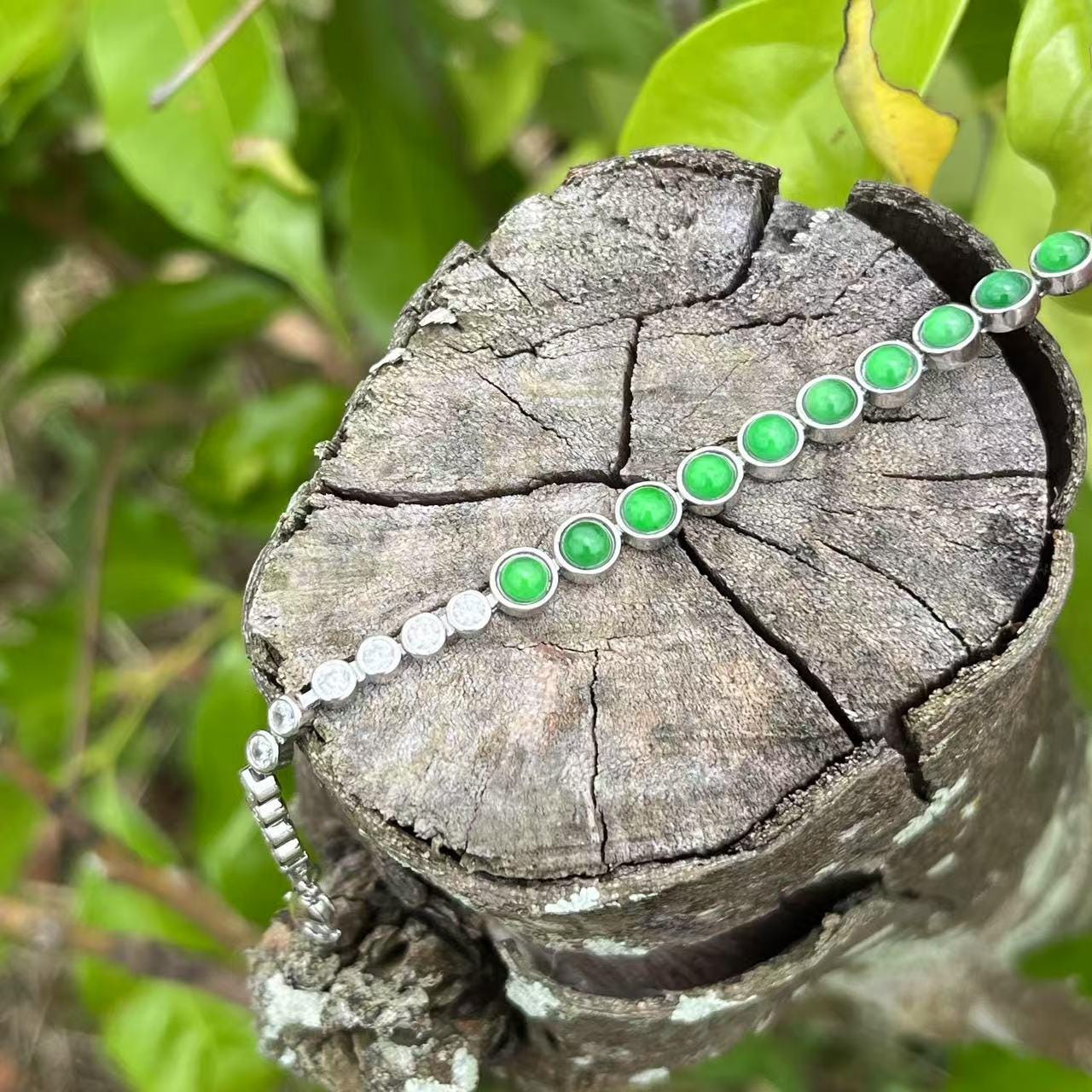 Certified Natural Guatemala Imperial Green Jadeite Bracelet | 18K Gold-Plated Tennis Design | Adjustable Luxury Chain SL452/100