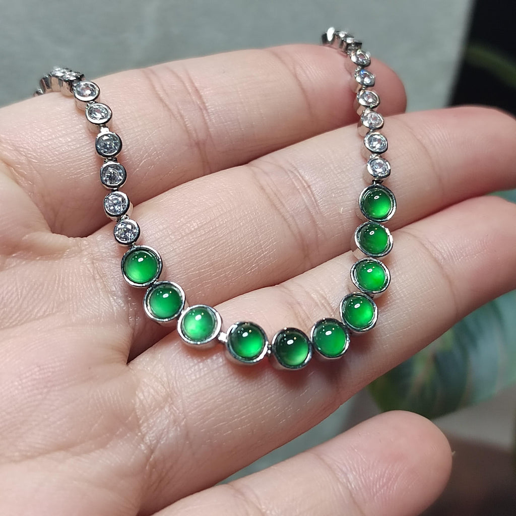 Certified Natural Guatemala Imperial Green Jadeite Bracelet | 18K Gold-Plated Tennis Design | Adjustable Luxury Chain SL452/100