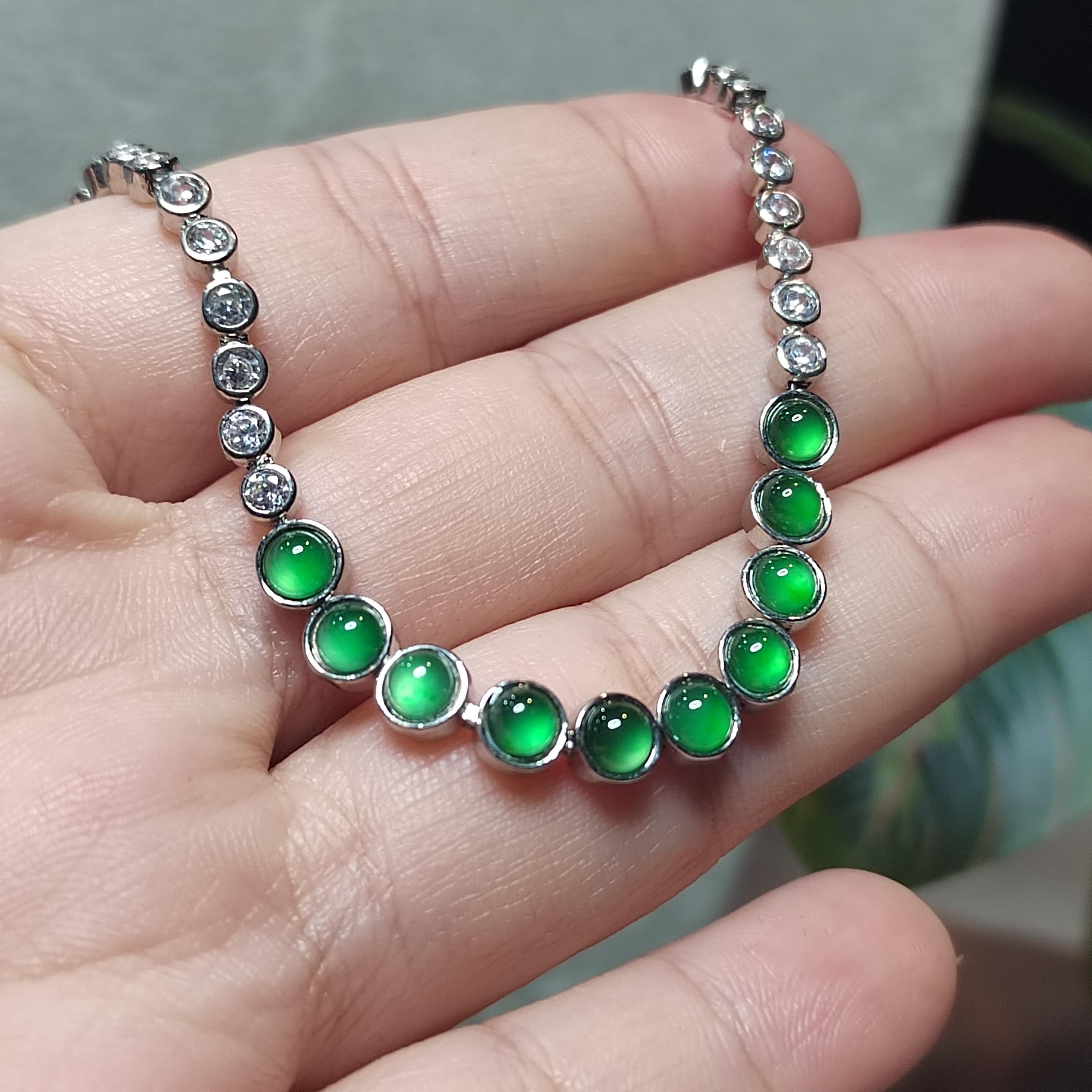 Certified Natural Guatemala Imperial Green Jadeite Bracelet | 18K Gold-Plated Tennis Design | Adjustable Luxury Chain SL452/100