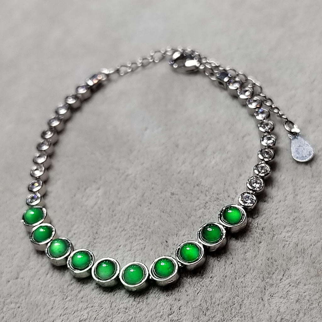 Certified Natural Guatemala Imperial Green Jadeite Bracelet | 18K Gold-Plated Tennis Design | Adjustable Luxury Chain SL452/100