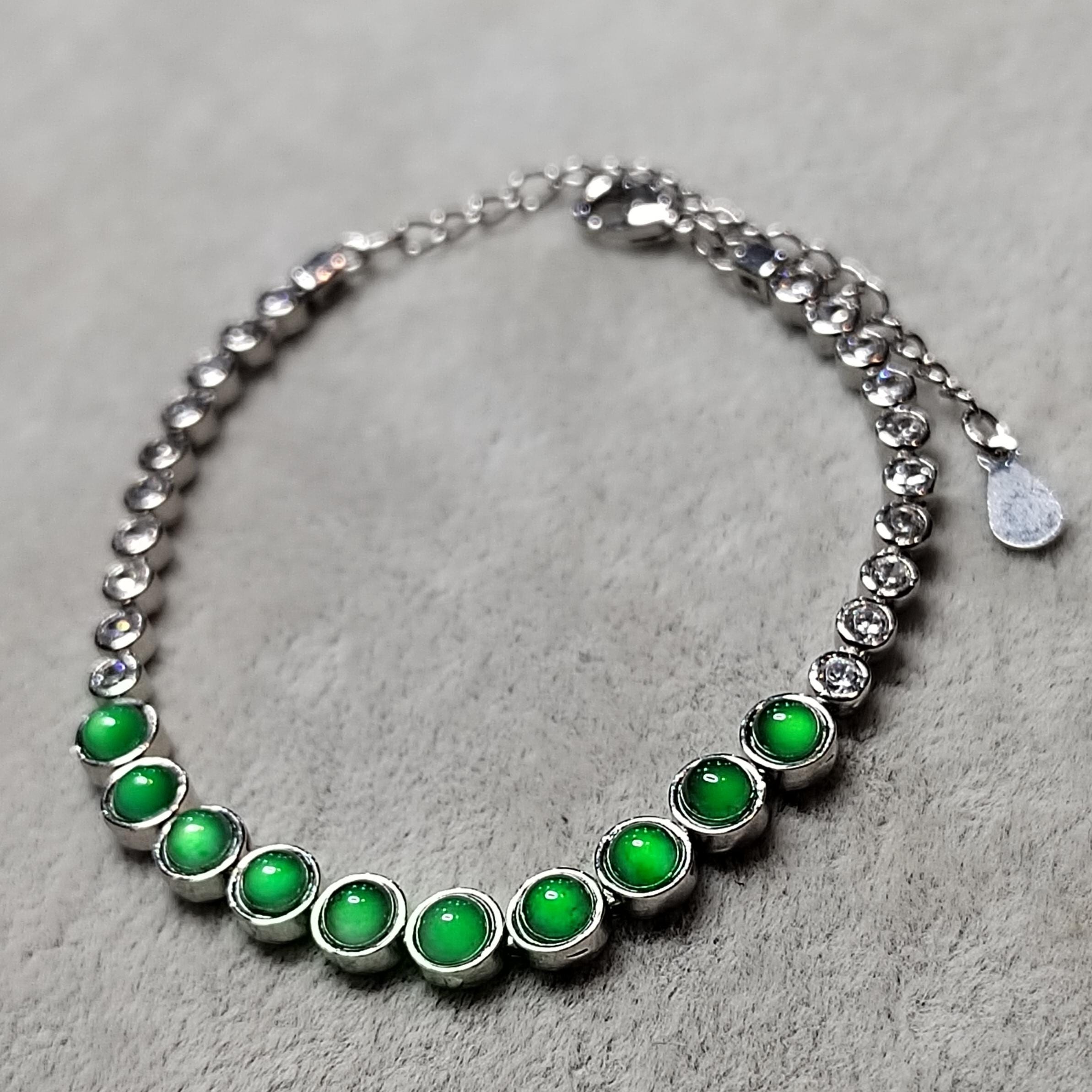 Certified Natural Guatemala Imperial Green Jadeite Bracelet | 18K Gold-Plated Tennis Design | Adjustable Luxury Chain SL452/100