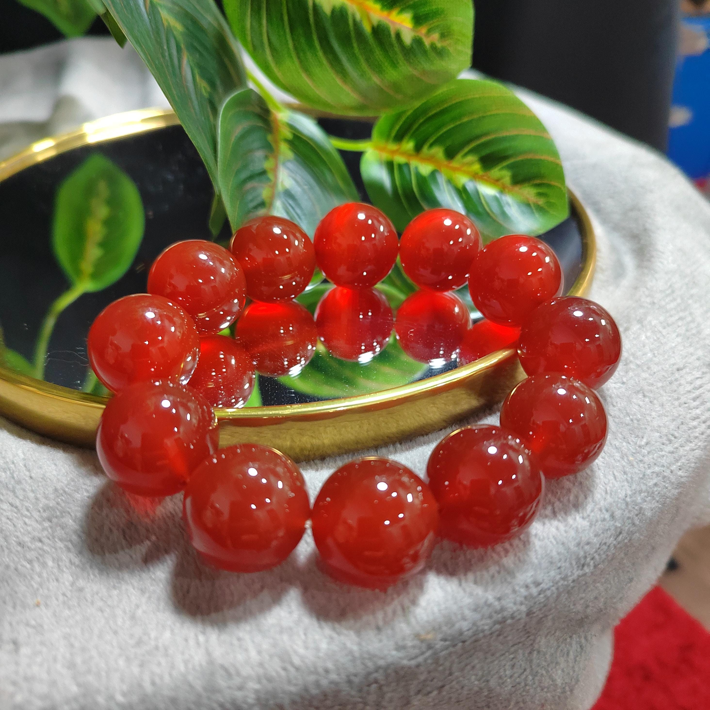 Certified Rare 17.5-18.5mm Sichuan Liangshan Southern Icy Clean & Clear Nanhong Agate Beads Bracelet Untreated 四川涼山冰种红樱桃红南红 SL110