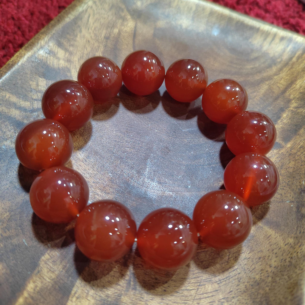 Certified Rare 17.5-18.5mm Sichuan Liangshan Southern Icy Clean & Clear Nanhong Agate Beads Bracelet Untreated 四川涼山冰种红樱桃红南红 SL110