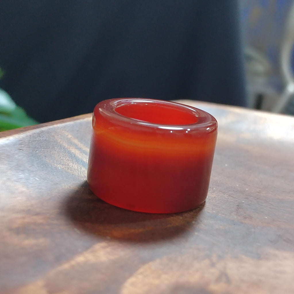 Certified Natural Untreated Sichuan Liangshan Nanhong Red Silk Agate Thumb Ring | Rare Chinese Sardonyx Pendant | 四川川红缠丝南红玛瑙拇指戒 SL122