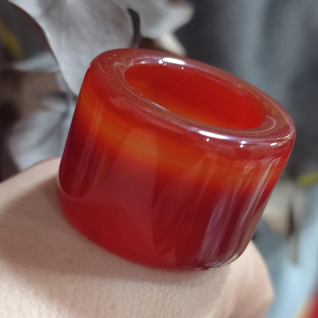 Certified Natural Untreated Sichuan Liangshan Nanhong Red Silk Agate Thumb Ring | Rare Chinese Sardonyx Pendant | 四川川红缠丝南红玛瑙拇指戒 SL122