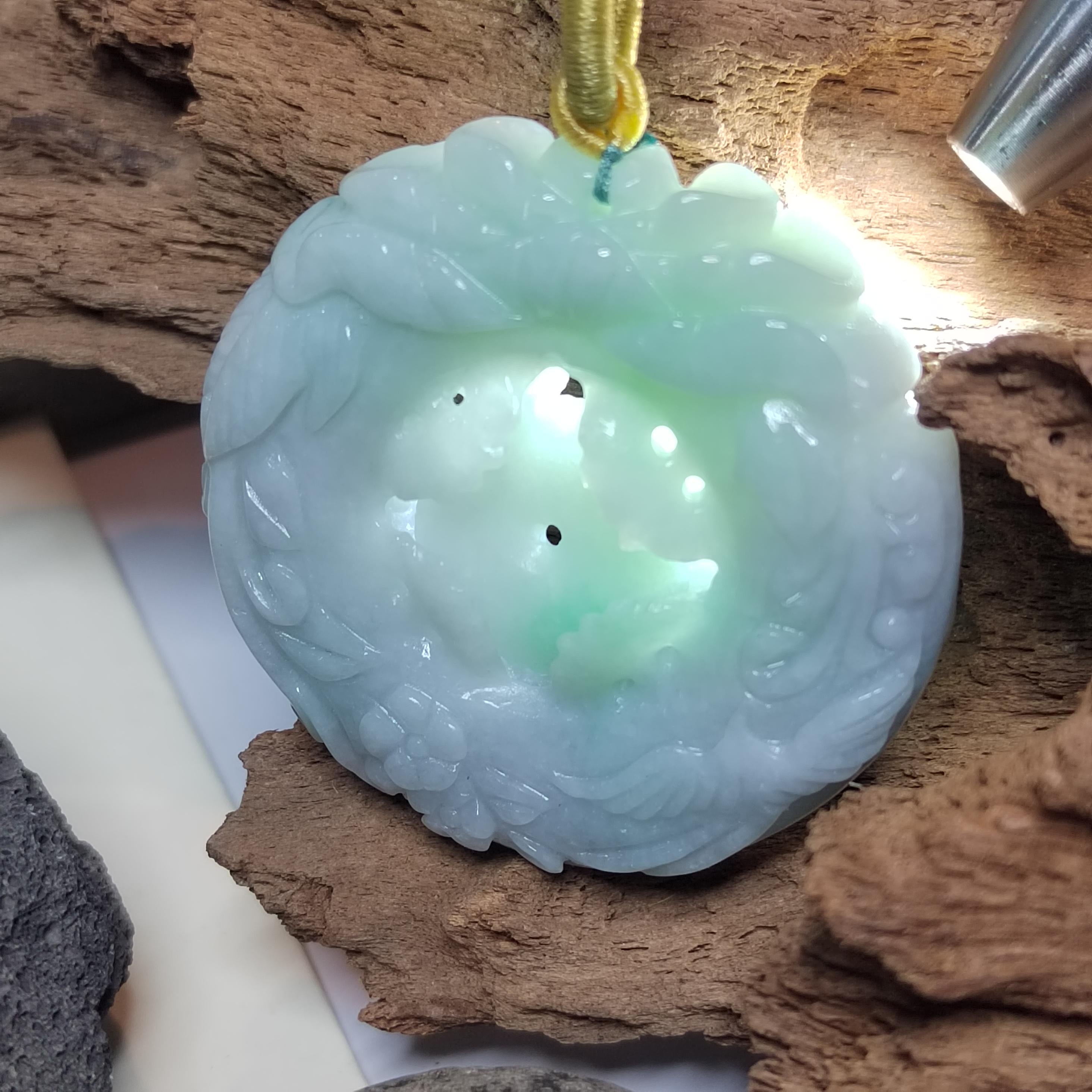 Certified Natural Burmese Jadeite Floral Bird Harmony Pendant Type A Untreated Movable 平方扣 Museum Grade Hand Carved SL458