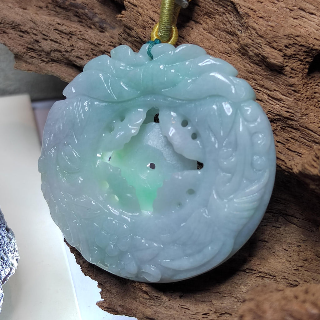 Certified Natural Burmese Jadeite Floral Bird Harmony Pendant Type A Untreated Movable 平方扣 Museum Grade Hand Carved SL458