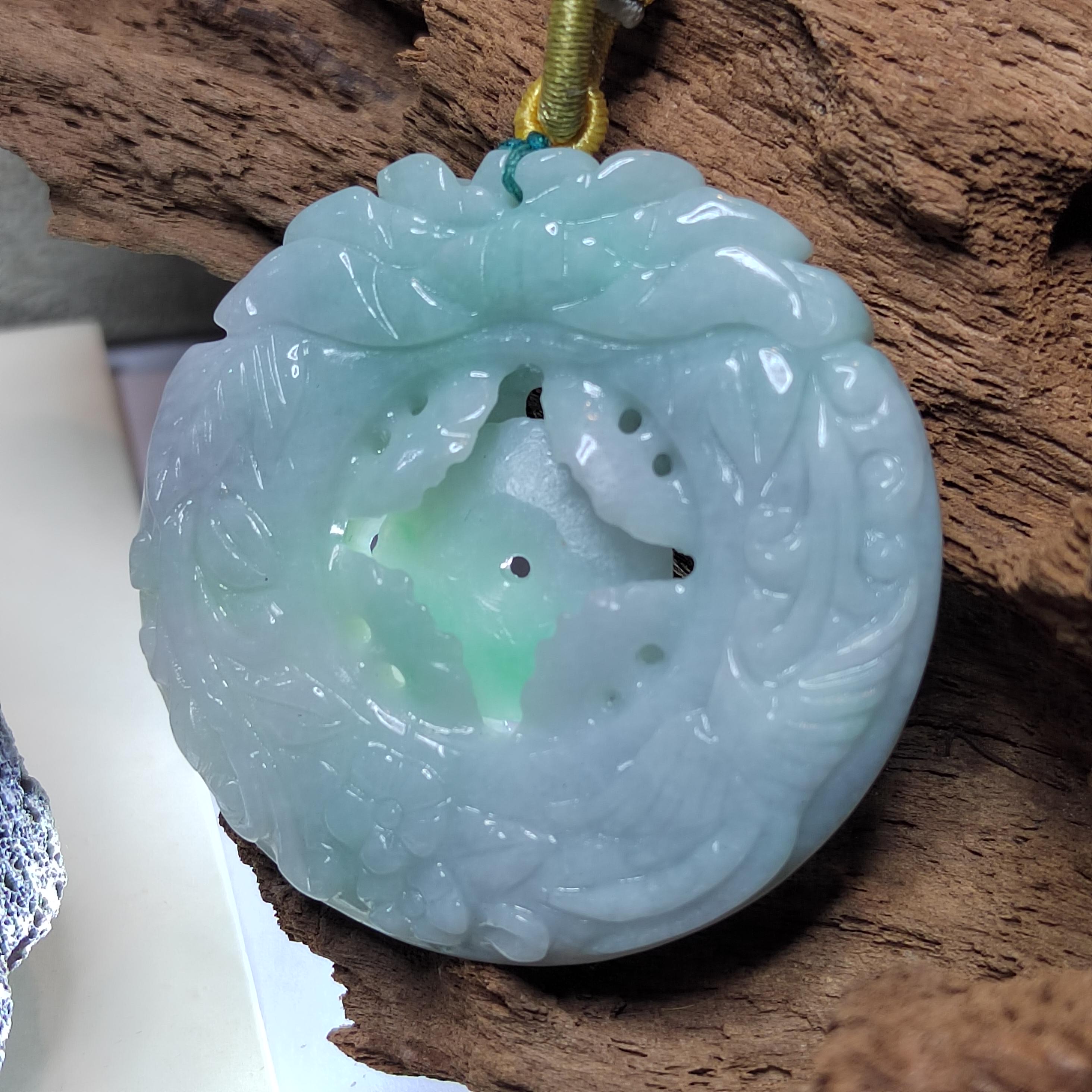 Certified Natural Burmese Jadeite Floral Bird Harmony Pendant Type A Untreated Movable 平方扣 Museum Grade Hand Carved SL458