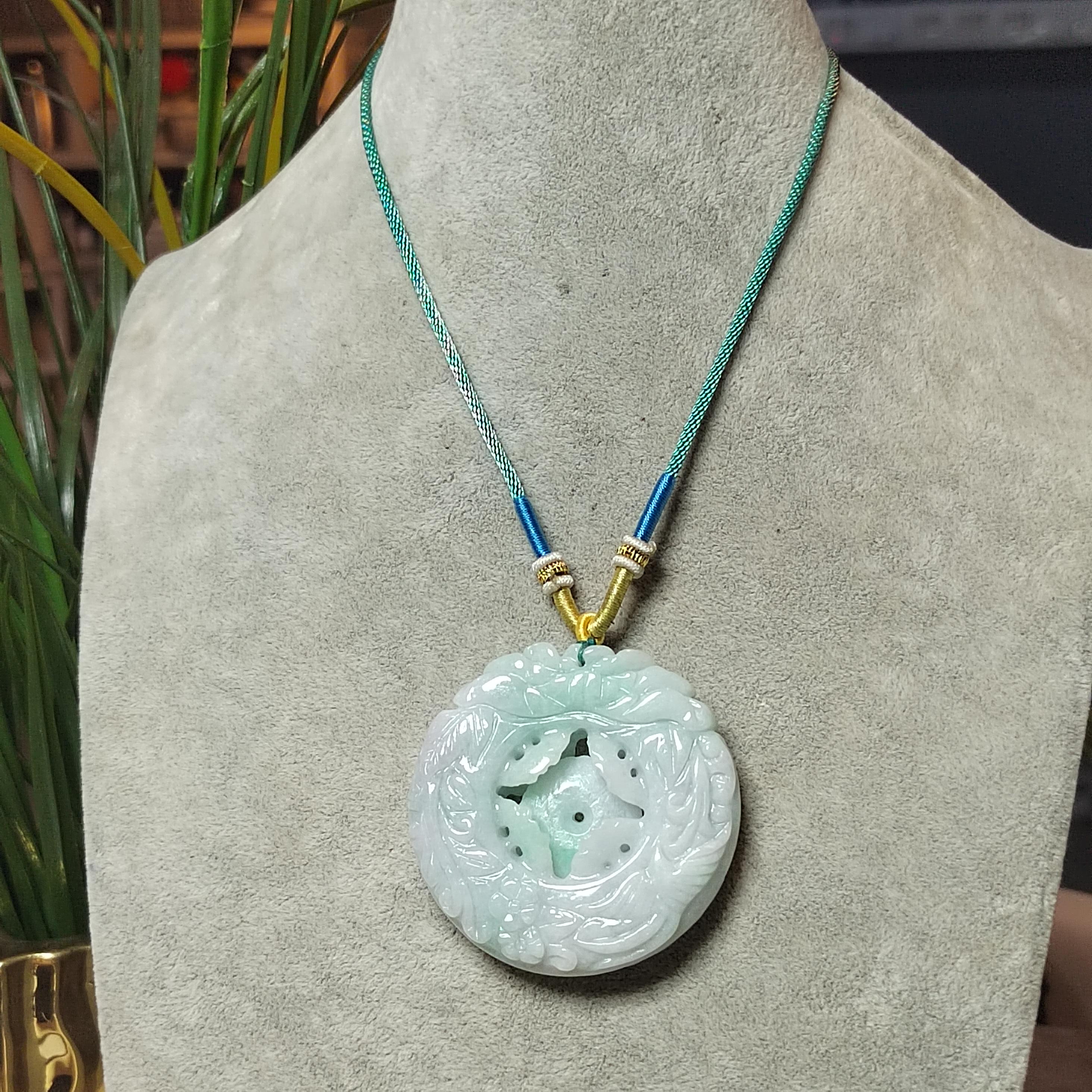 Certified Natural Burmese Jadeite Floral Bird Harmony Pendant Type A Untreated Movable 平方扣 Museum Grade Hand Carved SL458