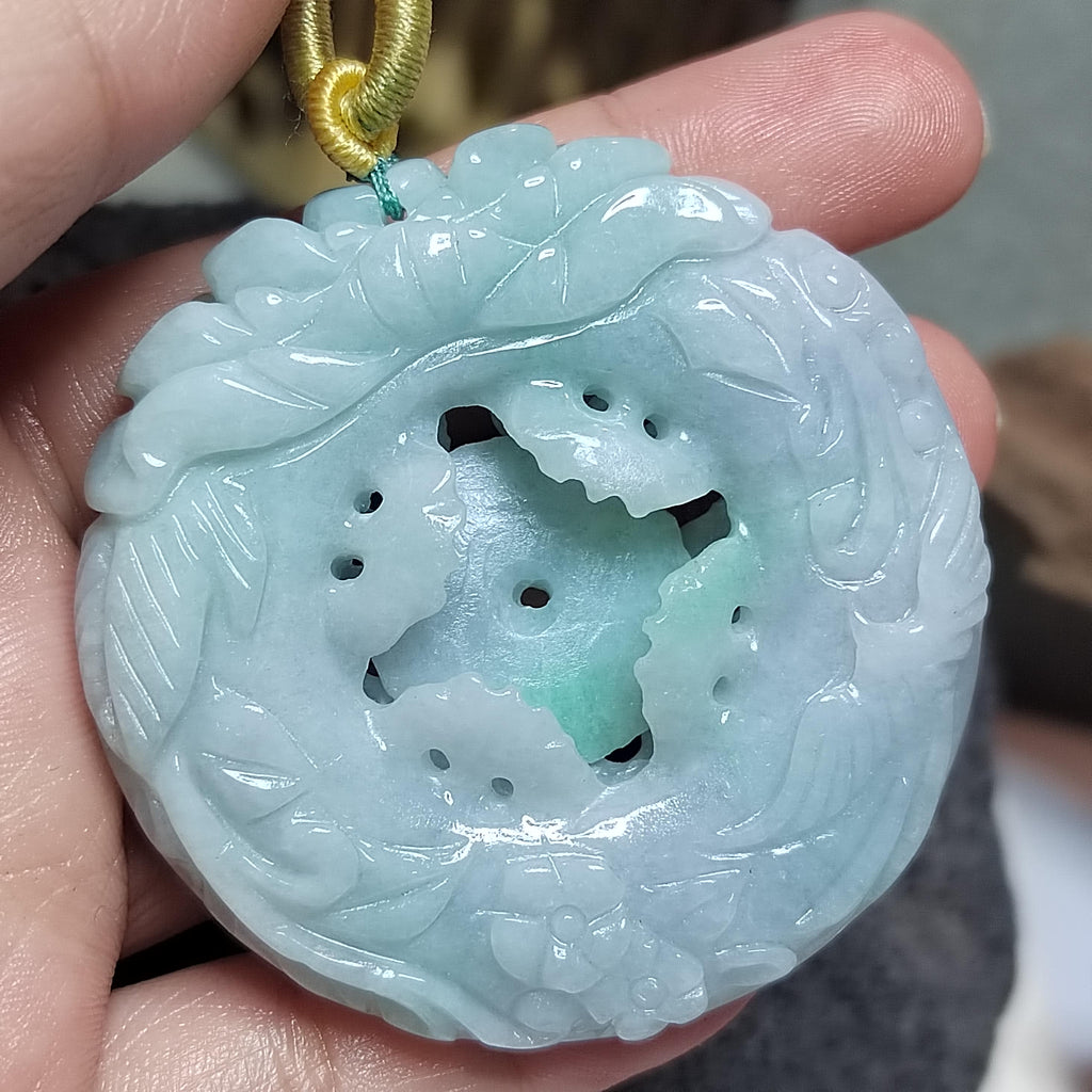 Certified Natural Burmese Jadeite Floral Bird Harmony Pendant Type A Untreated Movable 平方扣 Museum Grade Hand Carved SL458