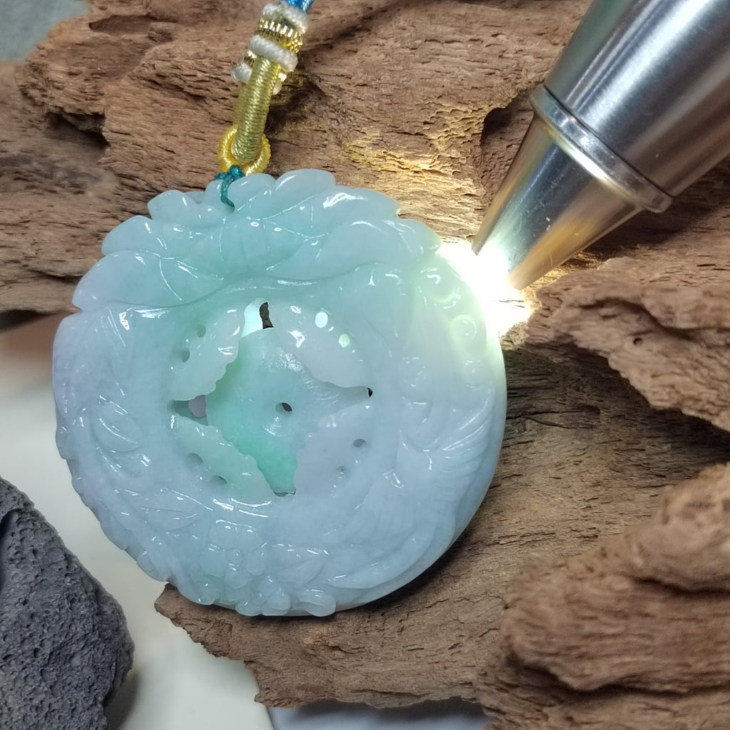 Certified Natural Burmese Jadeite Floral Bird Harmony Pendant Type A Untreated Movable 平方扣 Museum Grade Hand Carved SL458