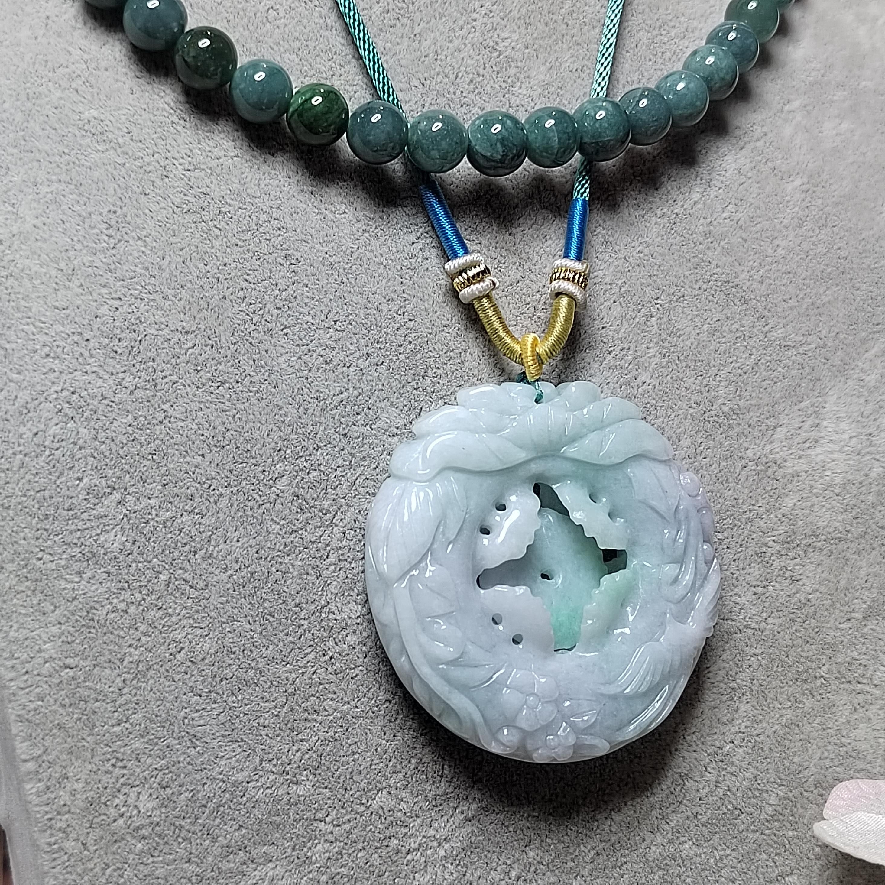 Certified Natural Burmese Jadeite Floral Bird Harmony Pendant Type A Untreated Movable 平方扣 Museum Grade Hand Carved SL458
